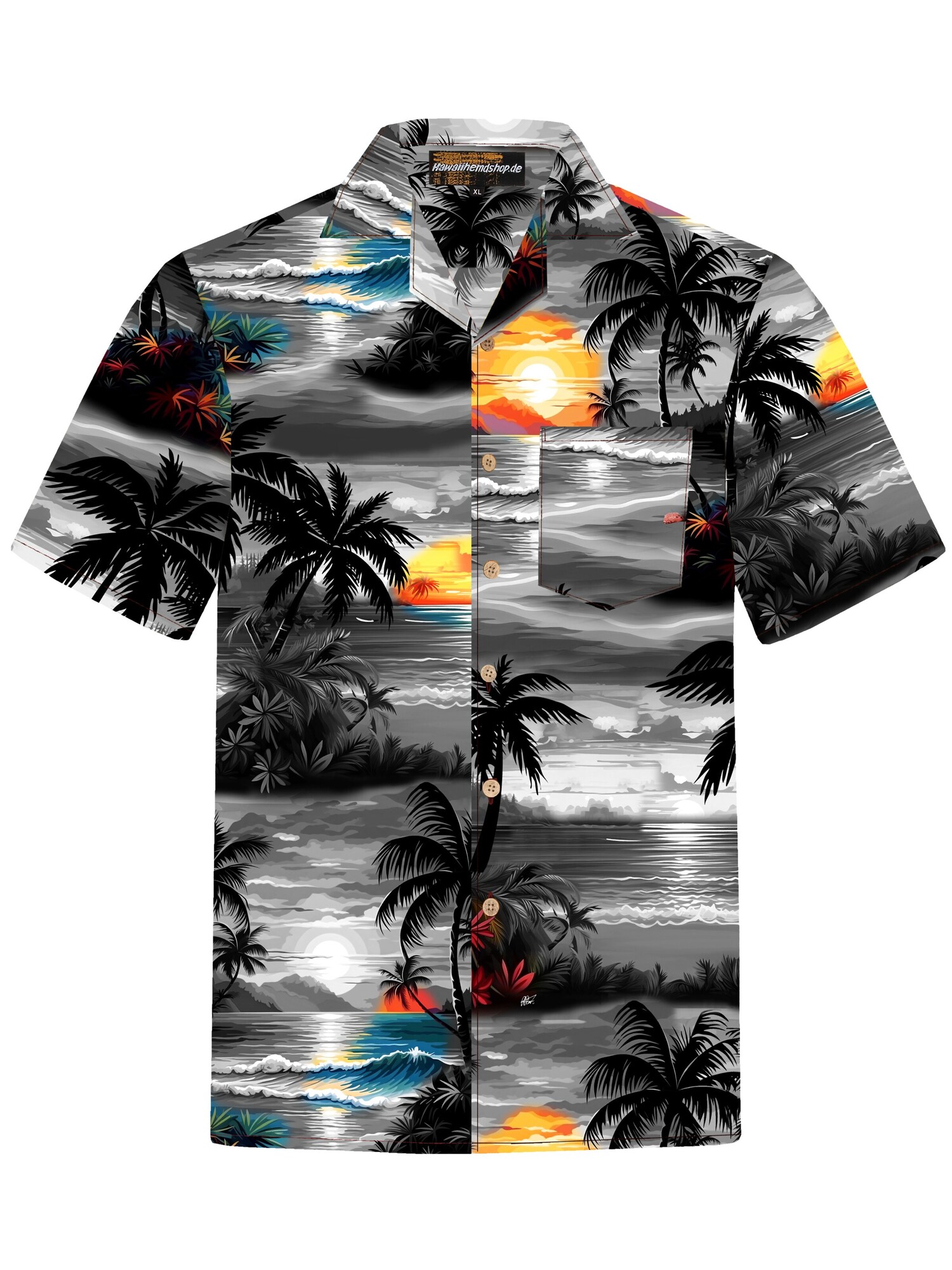 Hawaiihemdshop.de Camisa 'Hawaiihemd Night on Hawaii'  gris