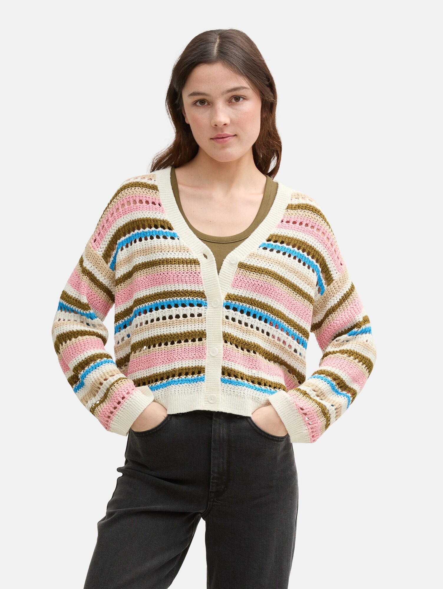 TOM TAILOR DENIM Kardigán  ekrü / azúr / olíva / rózsaszín termék 2. képe