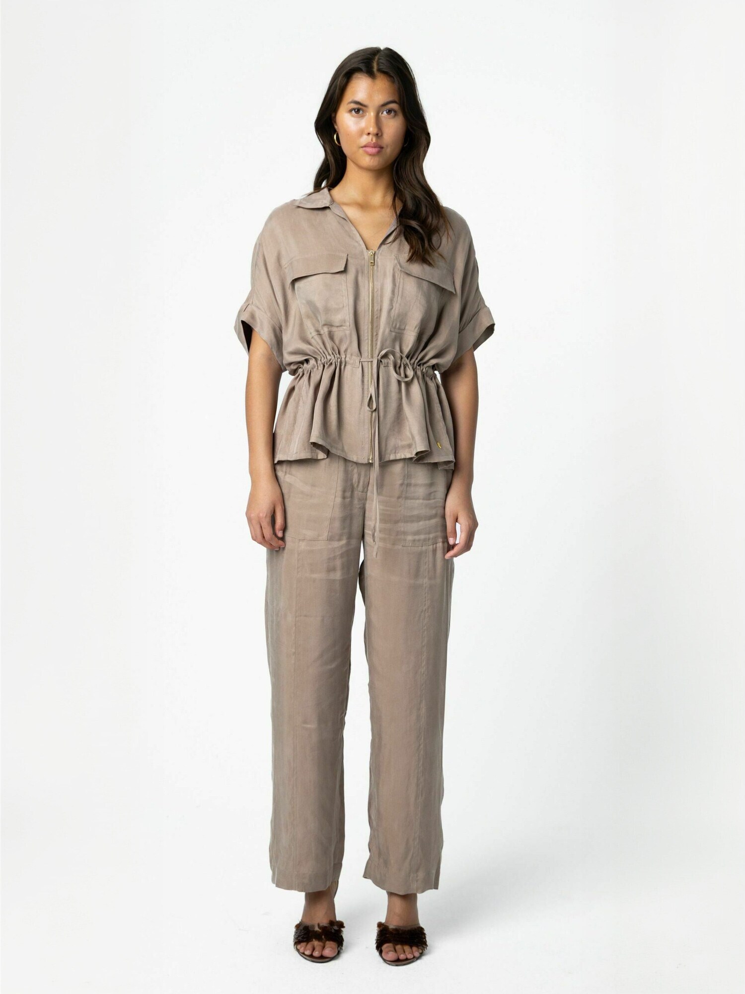 Coster Copenhagen Maglietta ' Blouse with zipper and bow in '  grigio