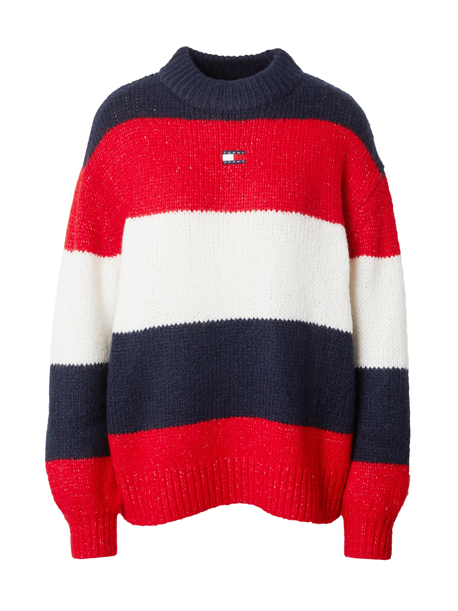 Tommy Jeans Širok pulover  mornarska / živo rdeča / bela