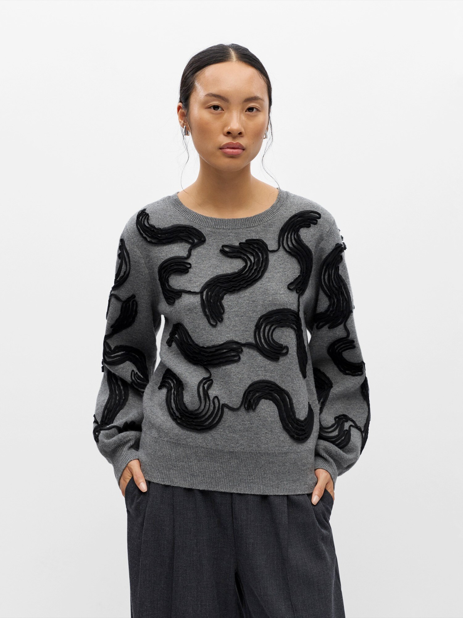 OBJECT Pulover OBJFARAH gri amestecat / negru