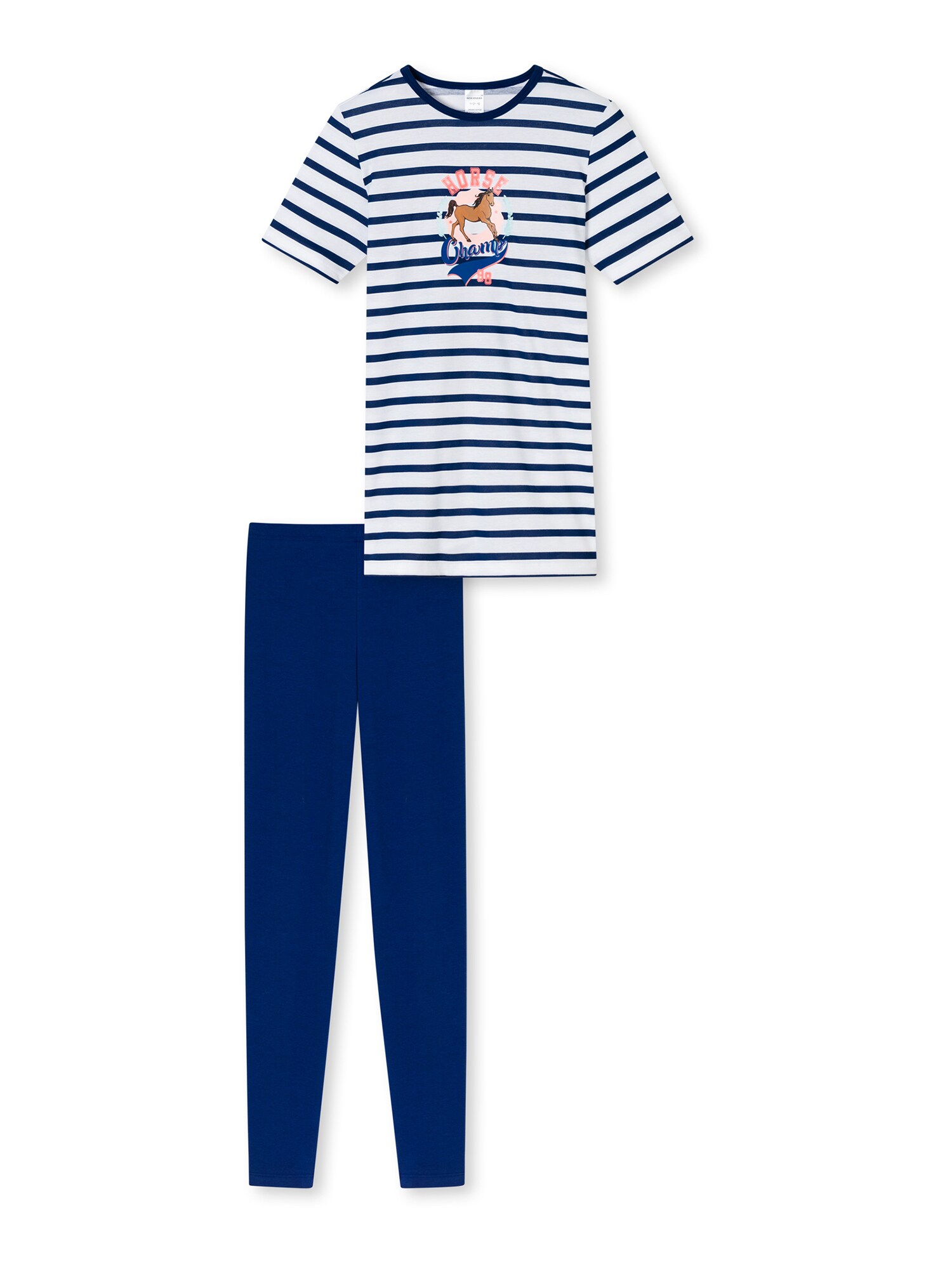 Schiesser Nachtkledij 'Horse World' Blauw / Wit