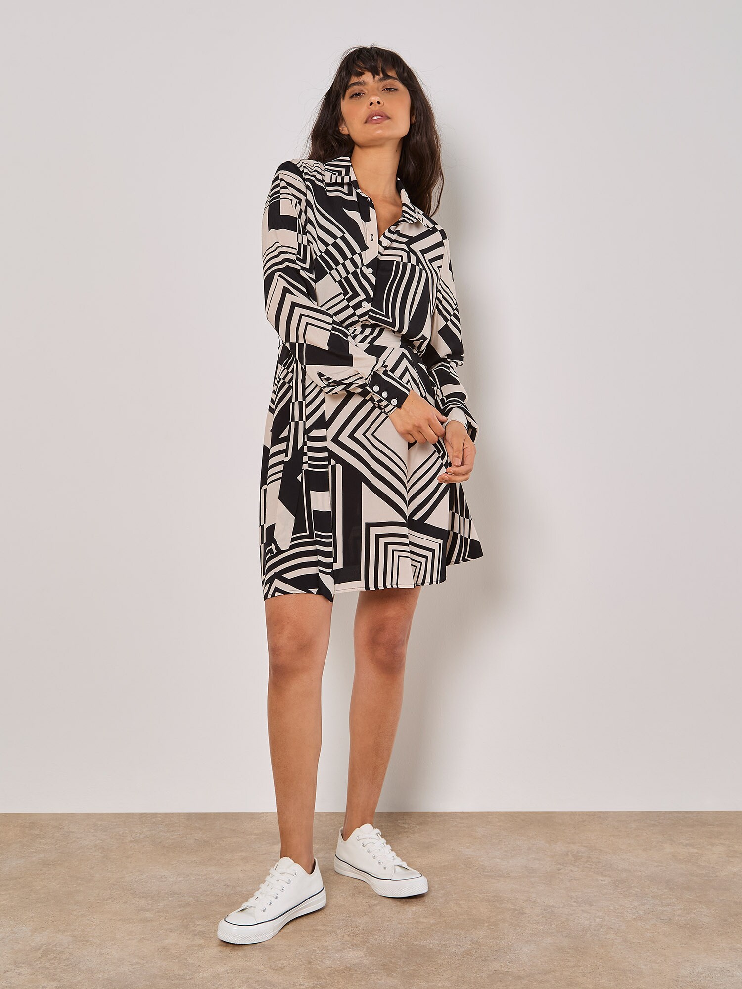Thumbnail - Apricot Geo Squares Shirt Mini Dress