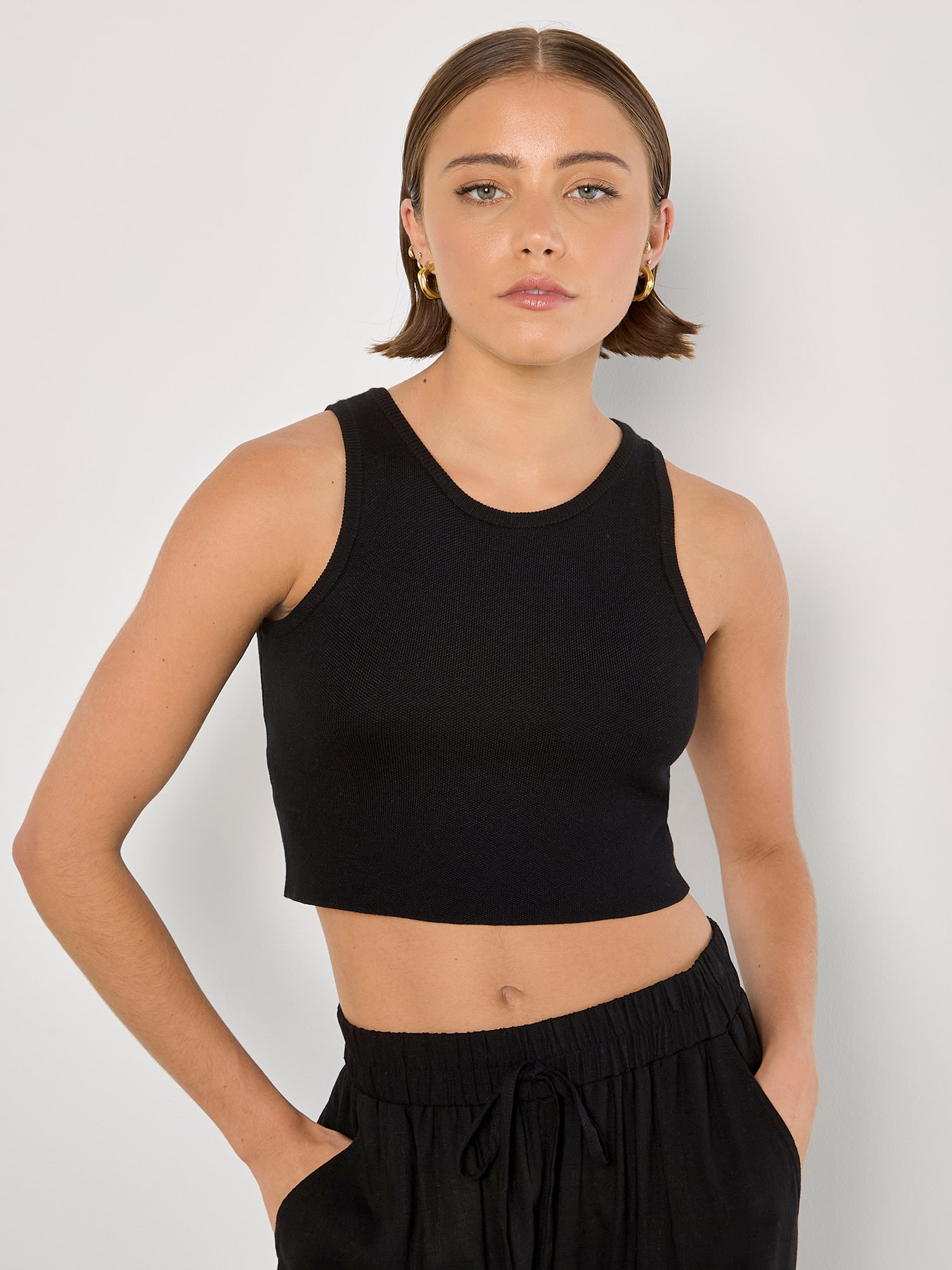 Thumbnail - Apricot Racer Knitted Crop Top