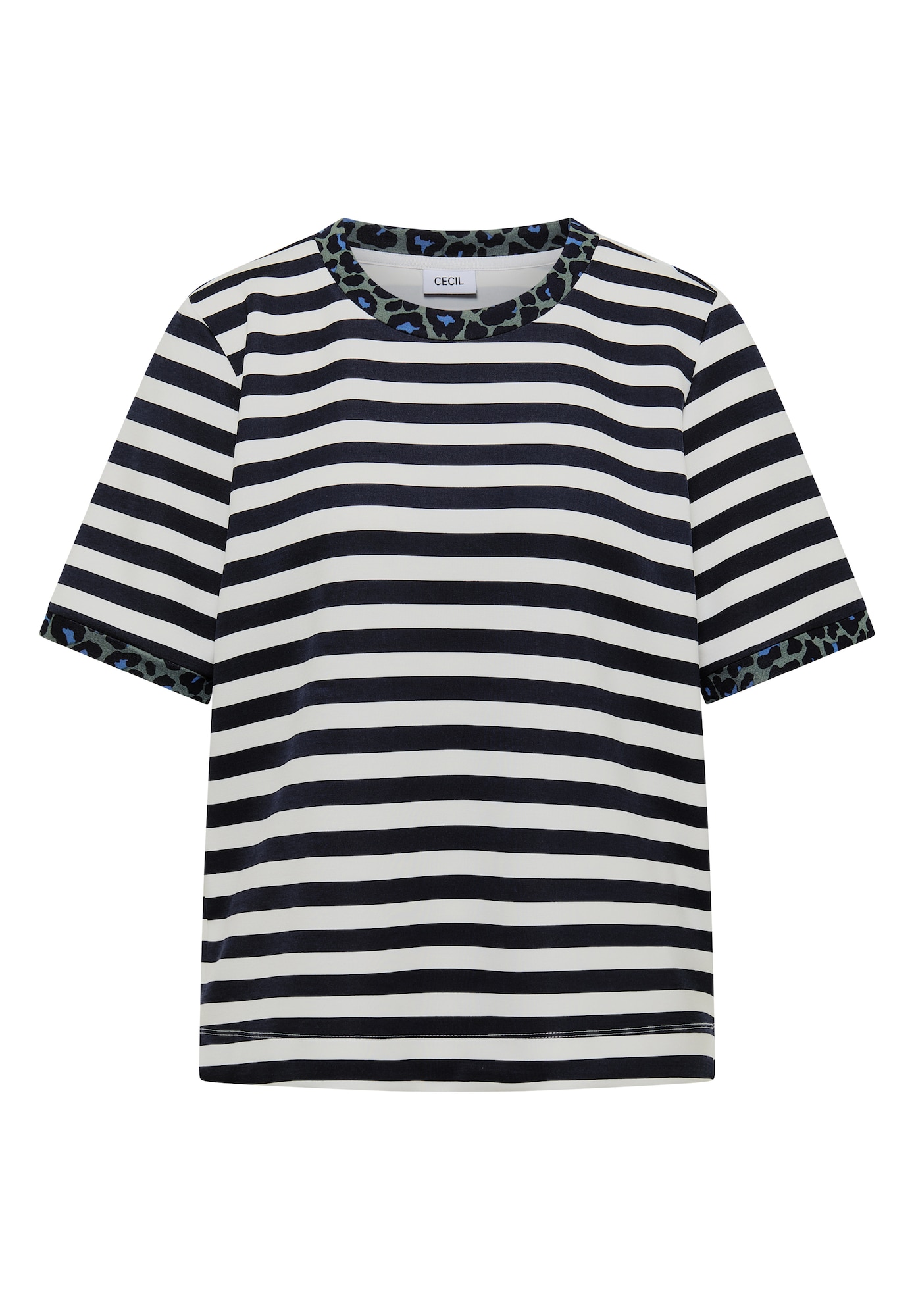 CECIL Tricou ecru / azuriu / albastru închis / verde deschis