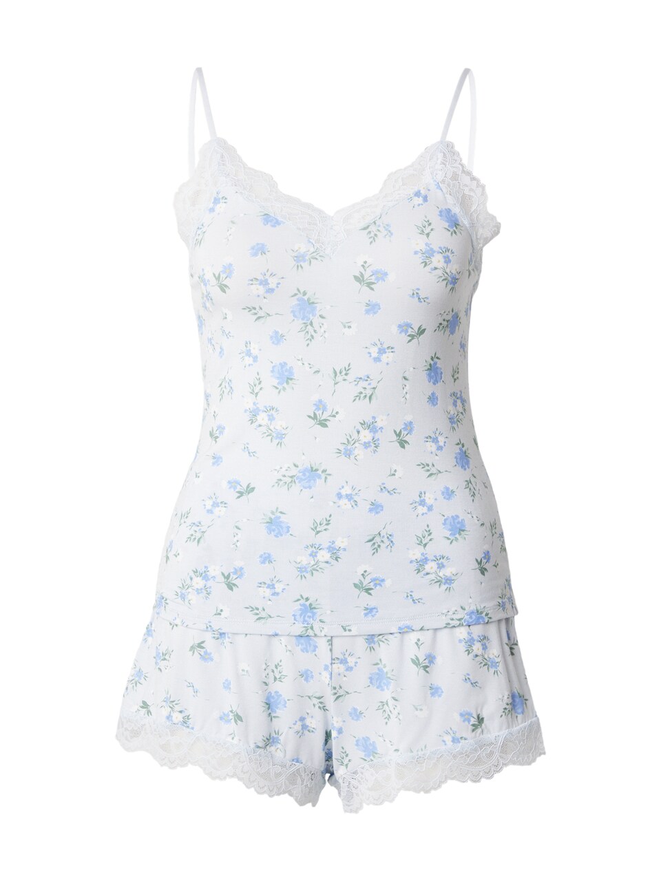 Kort pyjamas 'Nana' himmelsblå / pastellblå / grön