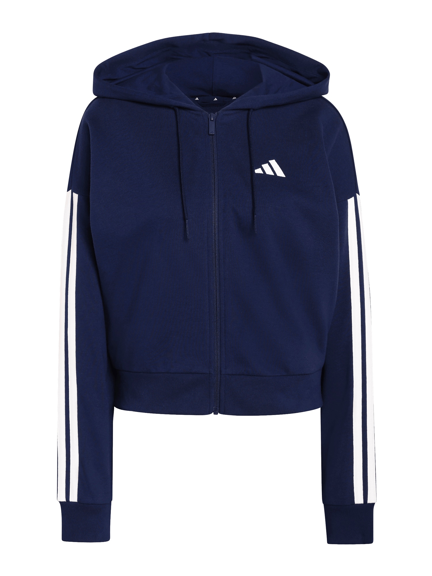 ADIDAS SPORTSWEAR Sudadera con cremallera deportiva 'ESSENTIALS 3-STRIPES FRENCH TERRY FULL ZIP' azul oscuro / blanco