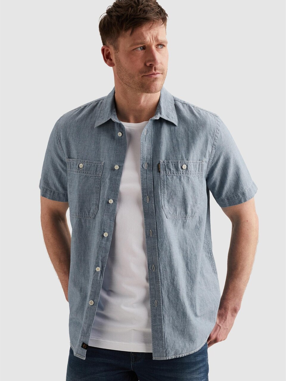 Skjorta 'Shirt in cotton/linen with short sleeves'