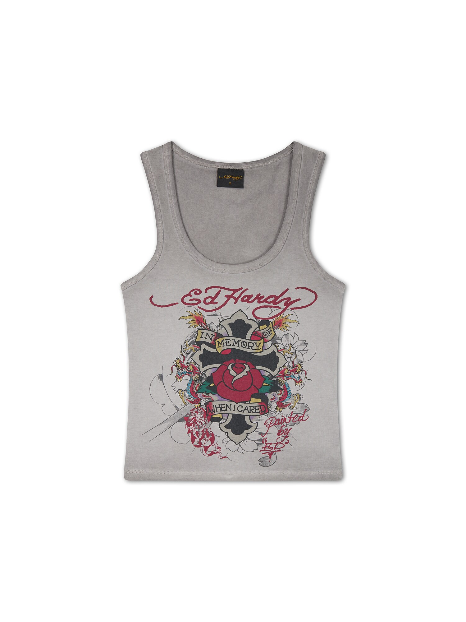 Ed Hardy Top 'In Memory Of When I Cared'  sivá / tmavočervená / čierna
