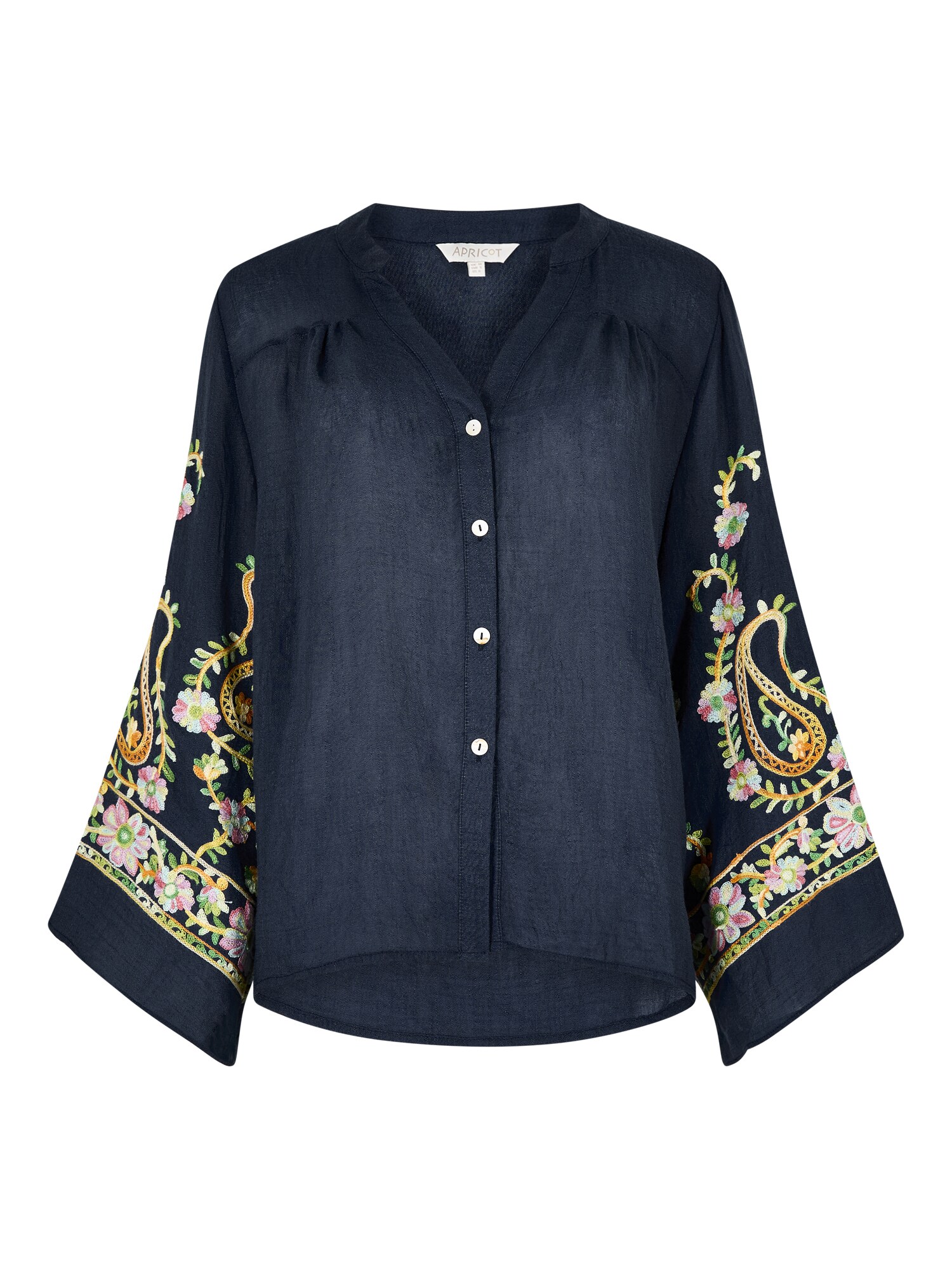 Apricot Paisley Embroidered Bell Sleeve Blouse