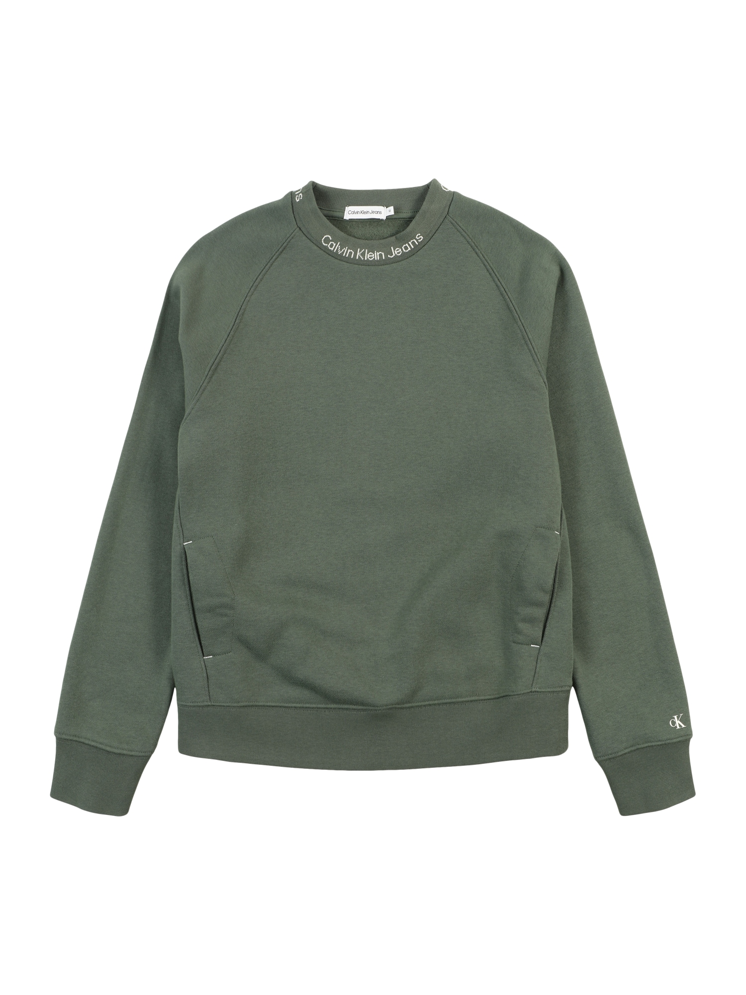 Calvin Klein Jeans Суичър 'Instarsia'  зелено / бяло