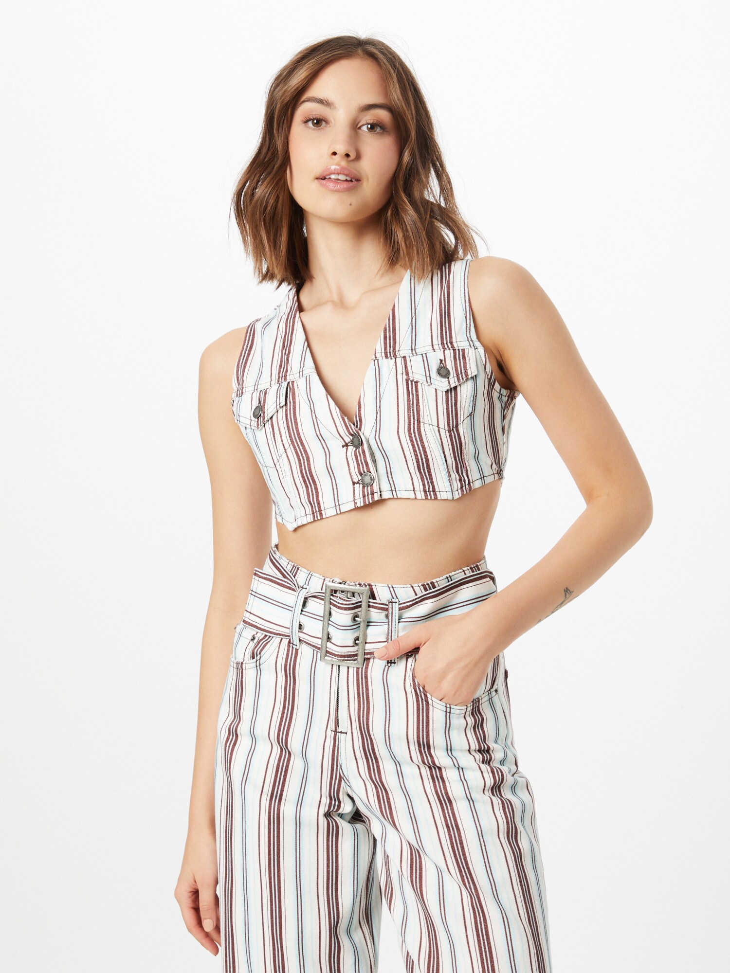Nasty Gal Top  krém / világoskék / rozsdabarna termék 2. képe