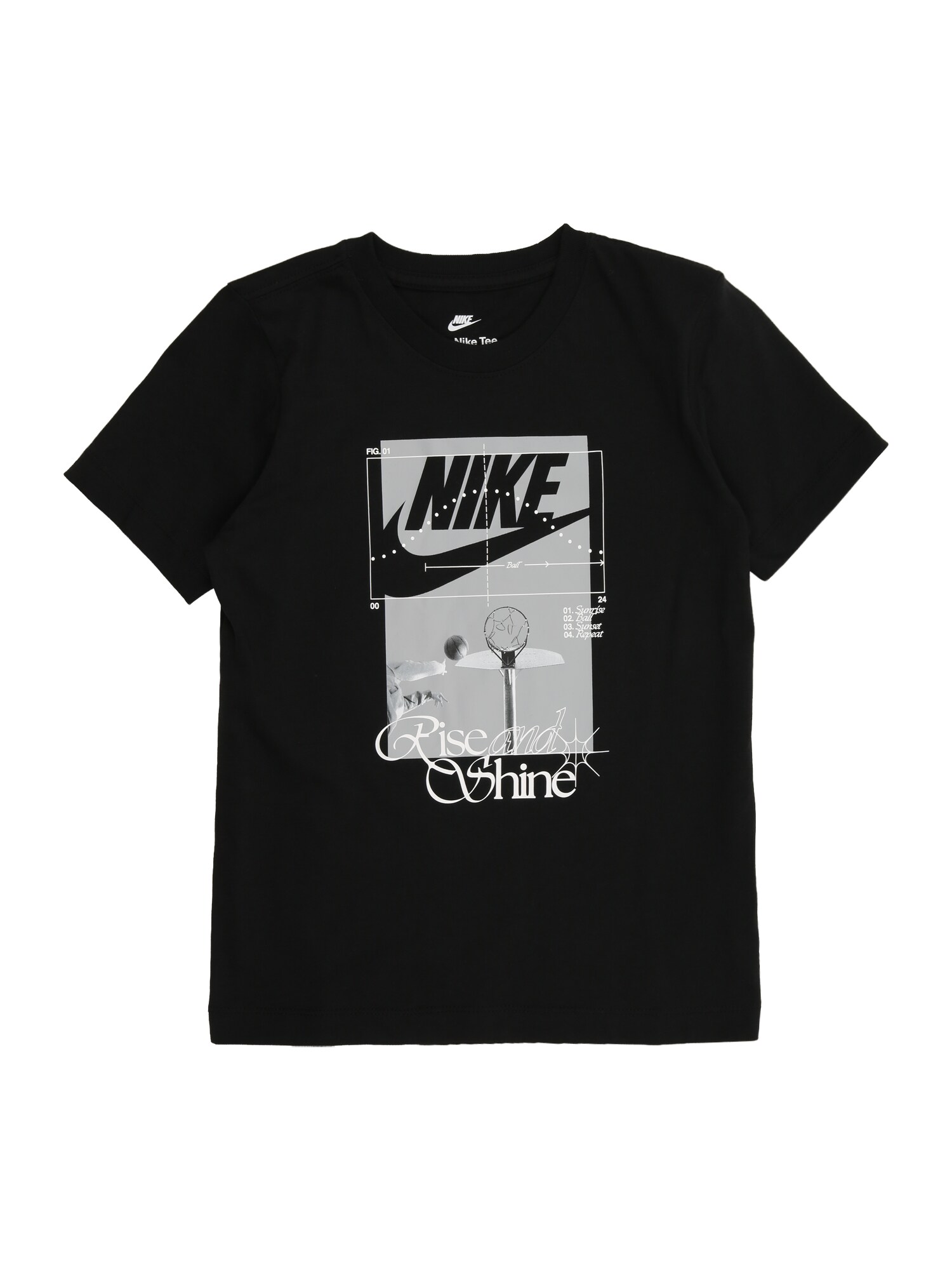 Nike Sportswear Tricou RISE AND SHINE  gri / negru / alb