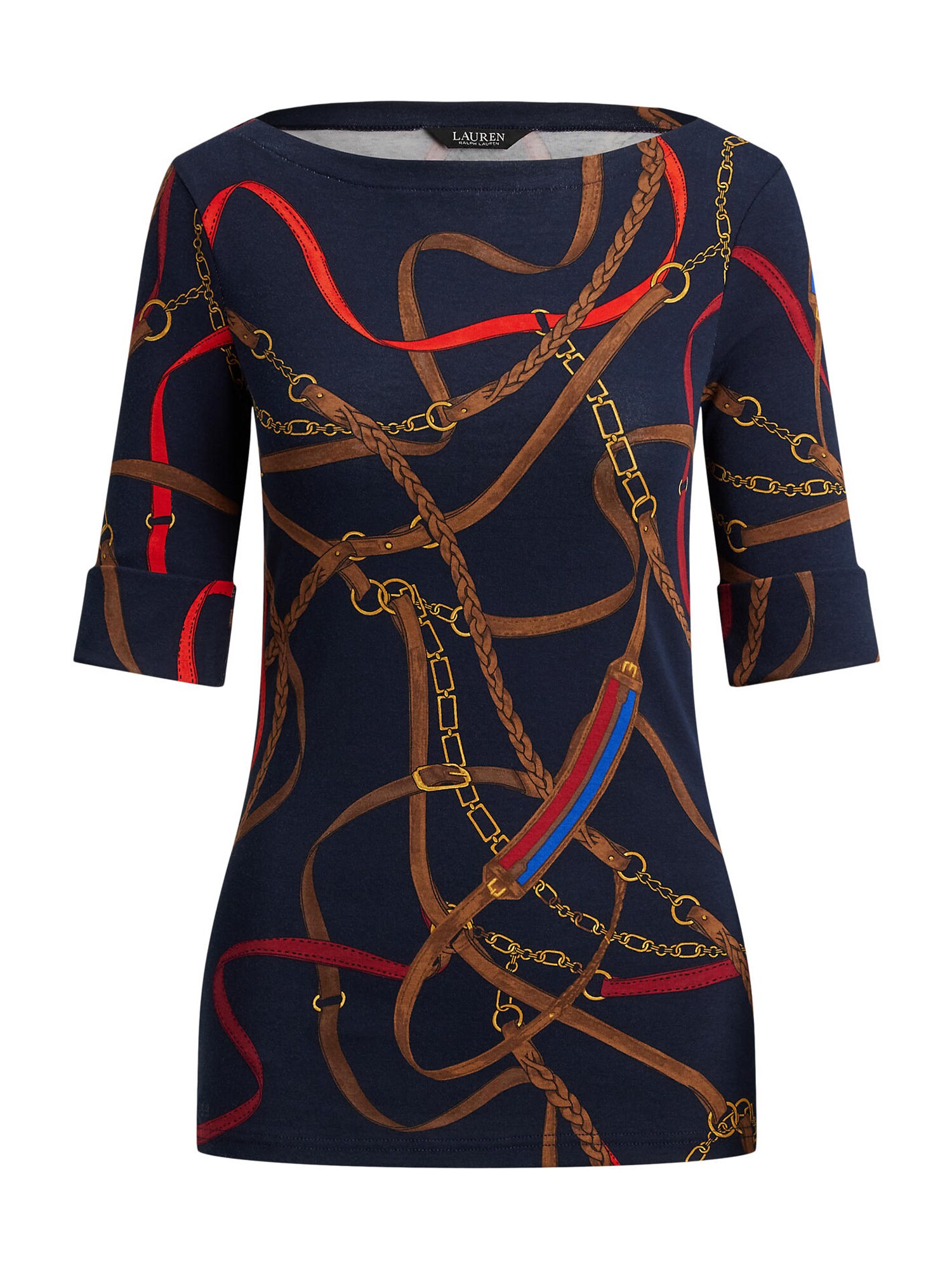 Lauren Ralph Lauren Petite Tricou JUDY  bleumarin / maro / galben auriu / roșu