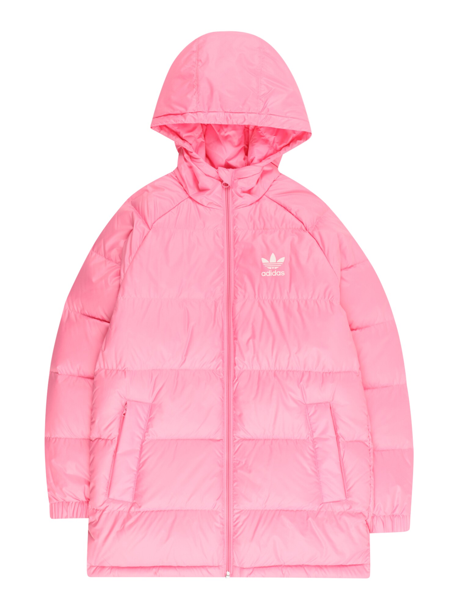 ADIDAS ORIGINALS Prechodná bunda 'Adicolor Elongated Down'  ružová / biela