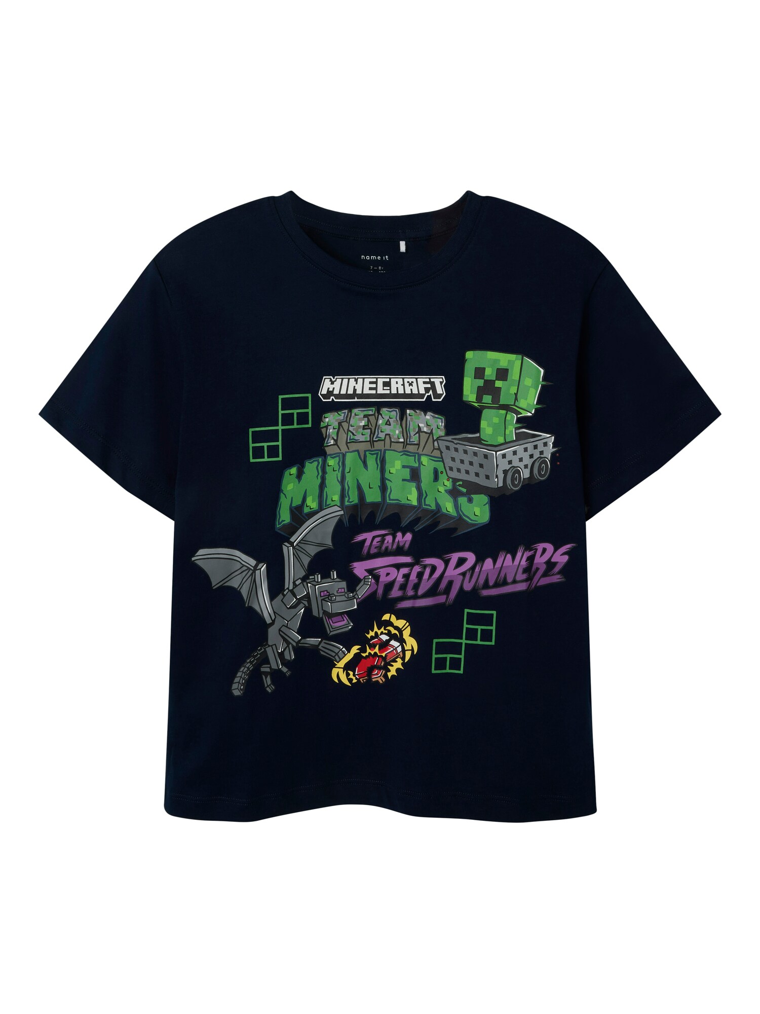 NAME IT Tricou 'NKMJahi Minecraft'  albastru marin / gri / verde / alb