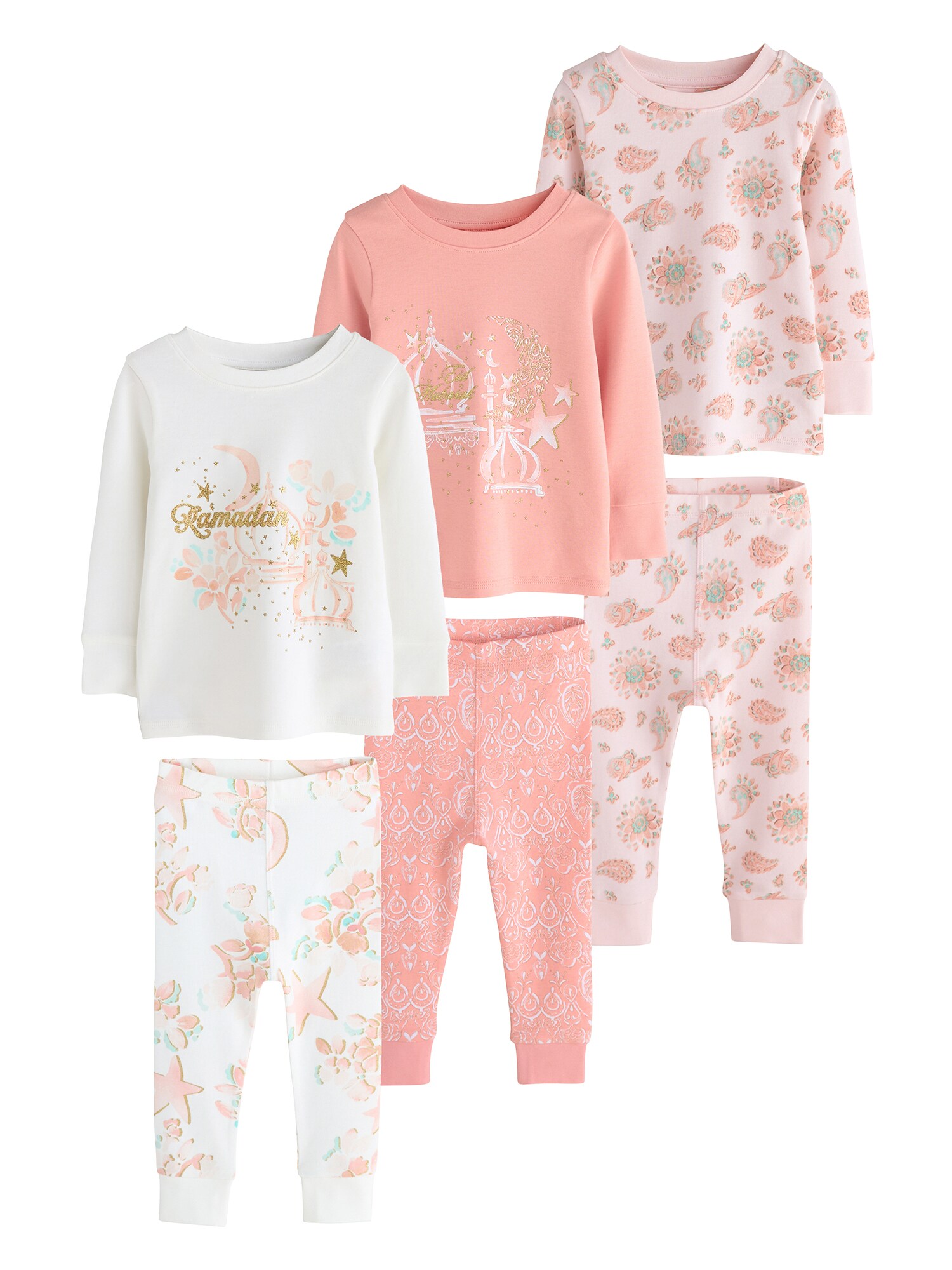 Next Pijamale  turcoaz / auriu / roz pitaya / alb