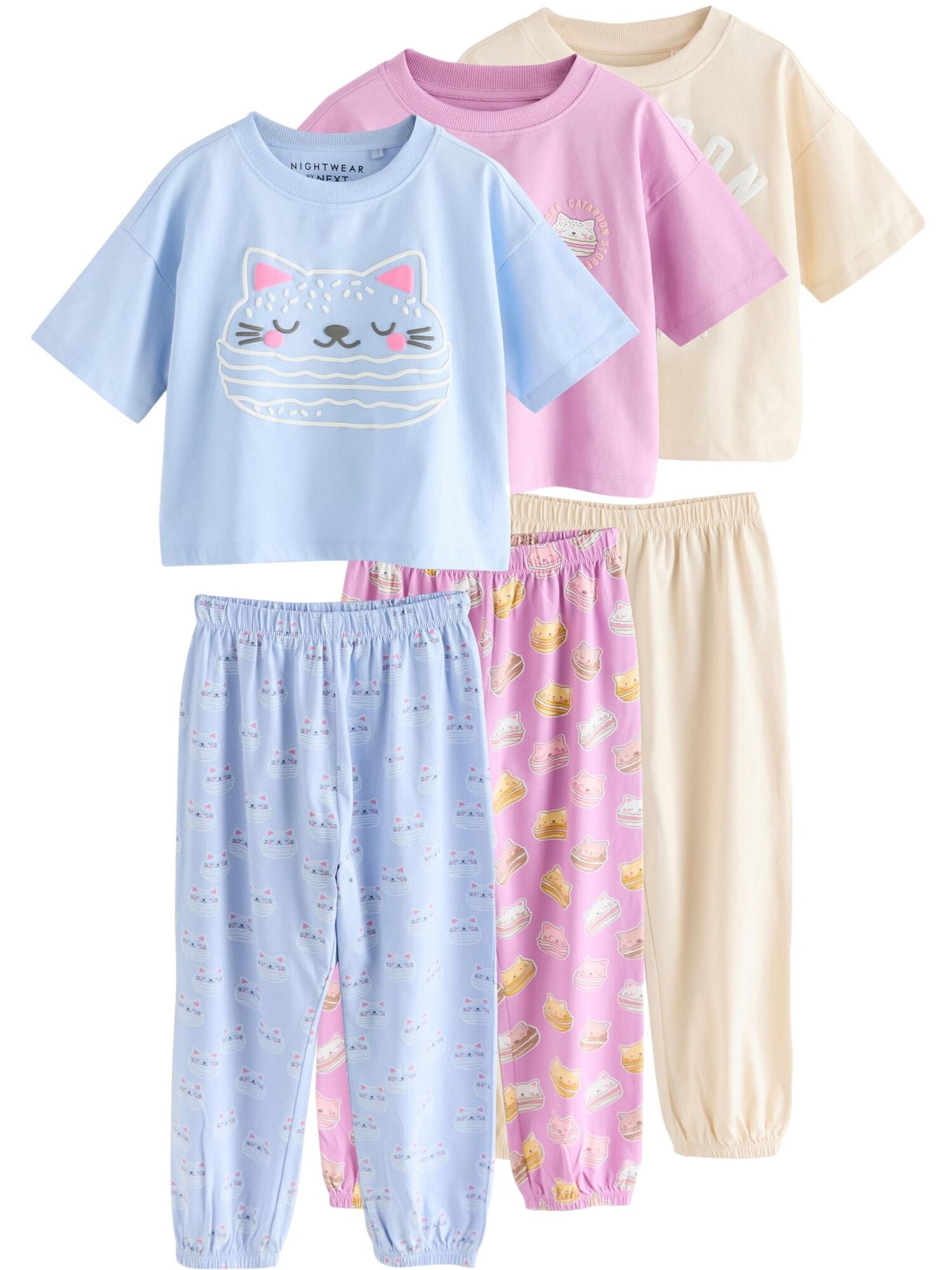 Next Pijamale  azuriu / galben deschis / roz / alb