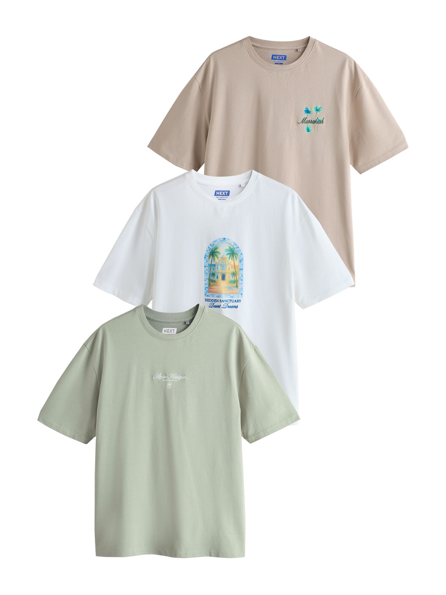Next Tricou albastru neon / gri taupe / verde pastel / alb