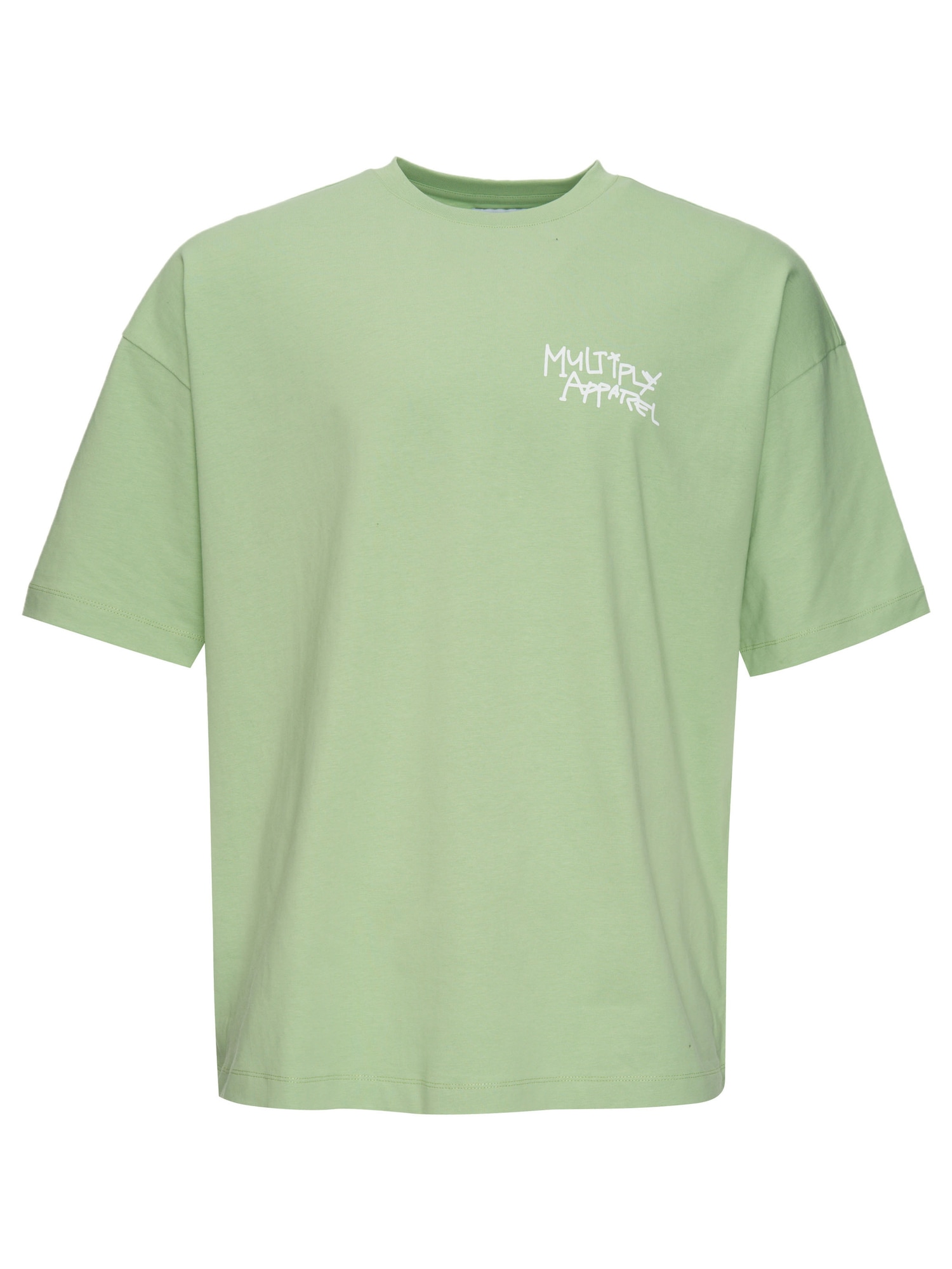 Multiply Apparel Marškinėliai 'Banderole' pastelinė žalia / juoda / balta