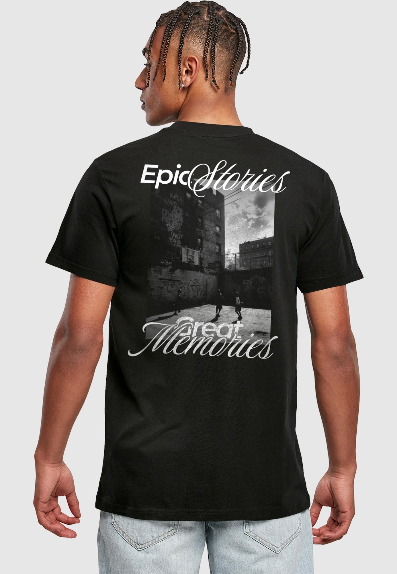 Mister Tee Tričko 'Epic Stories Great Memories' sivá / čierna / biela (obrázok 5)