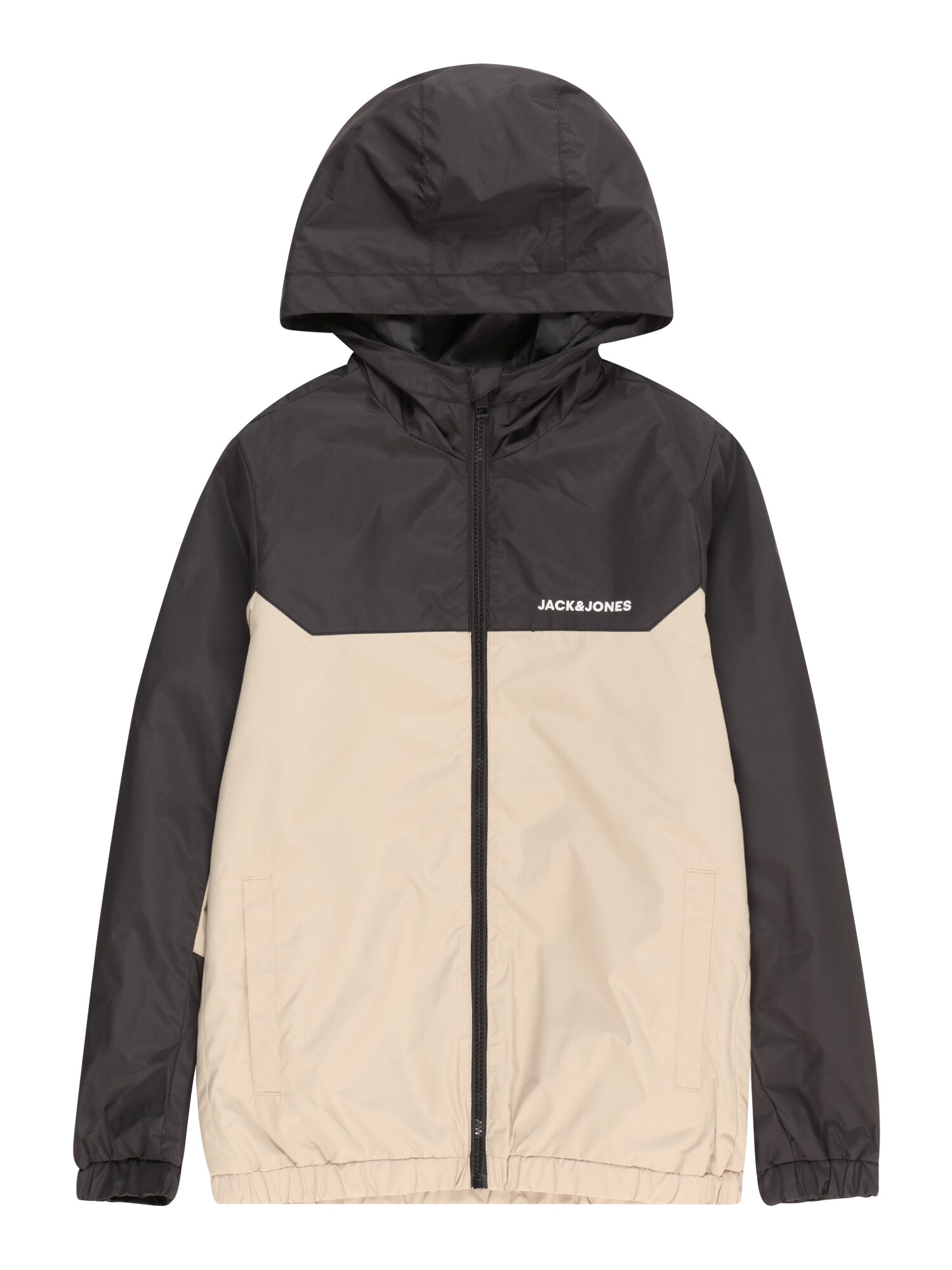 Jack & Jones Junior Demisezoninė striukė 'DOVER' tamsi smėlio / juoda / balta