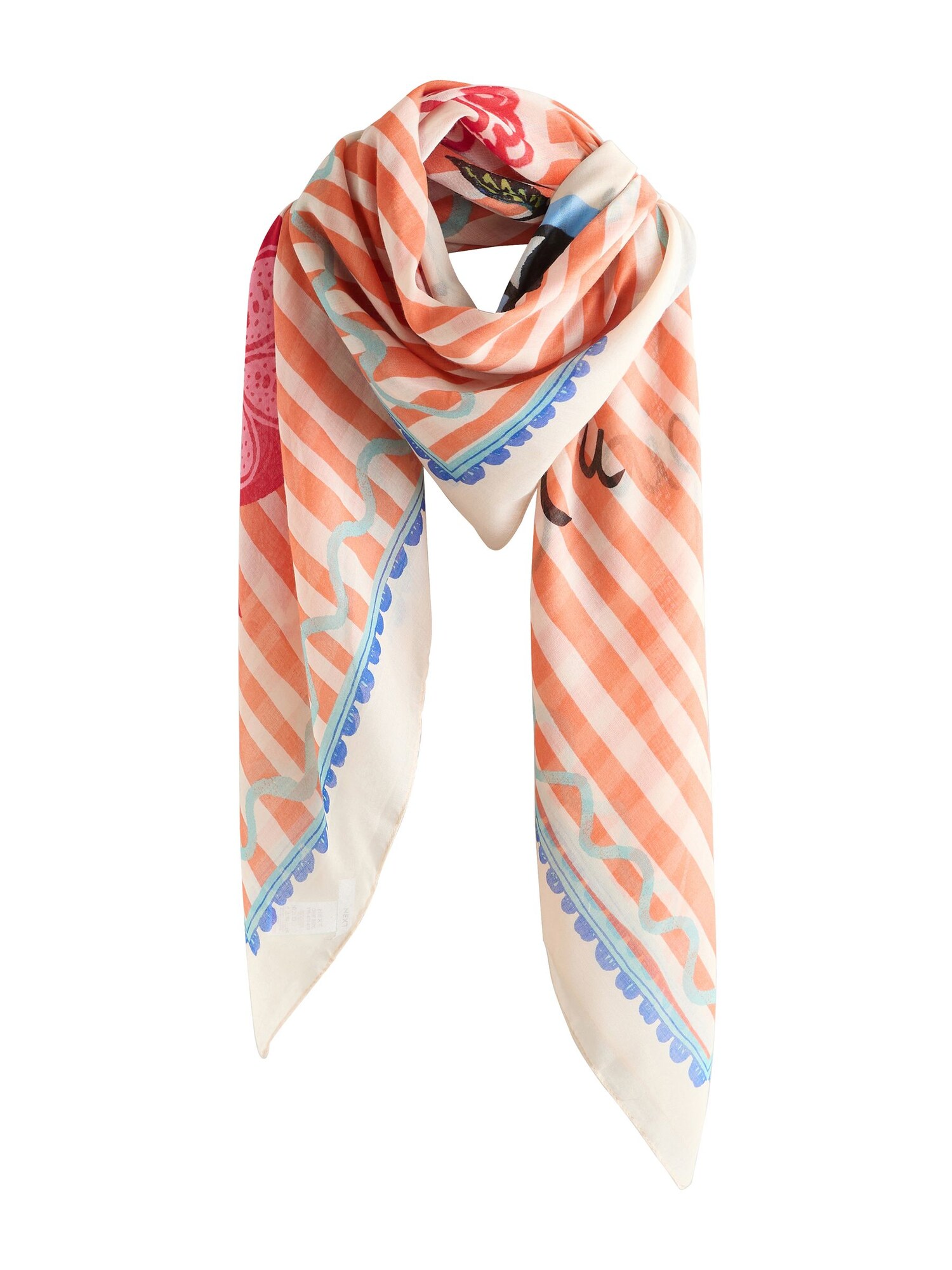 Next Fular  albastru regal / azuriu / portocaliu / alb lână