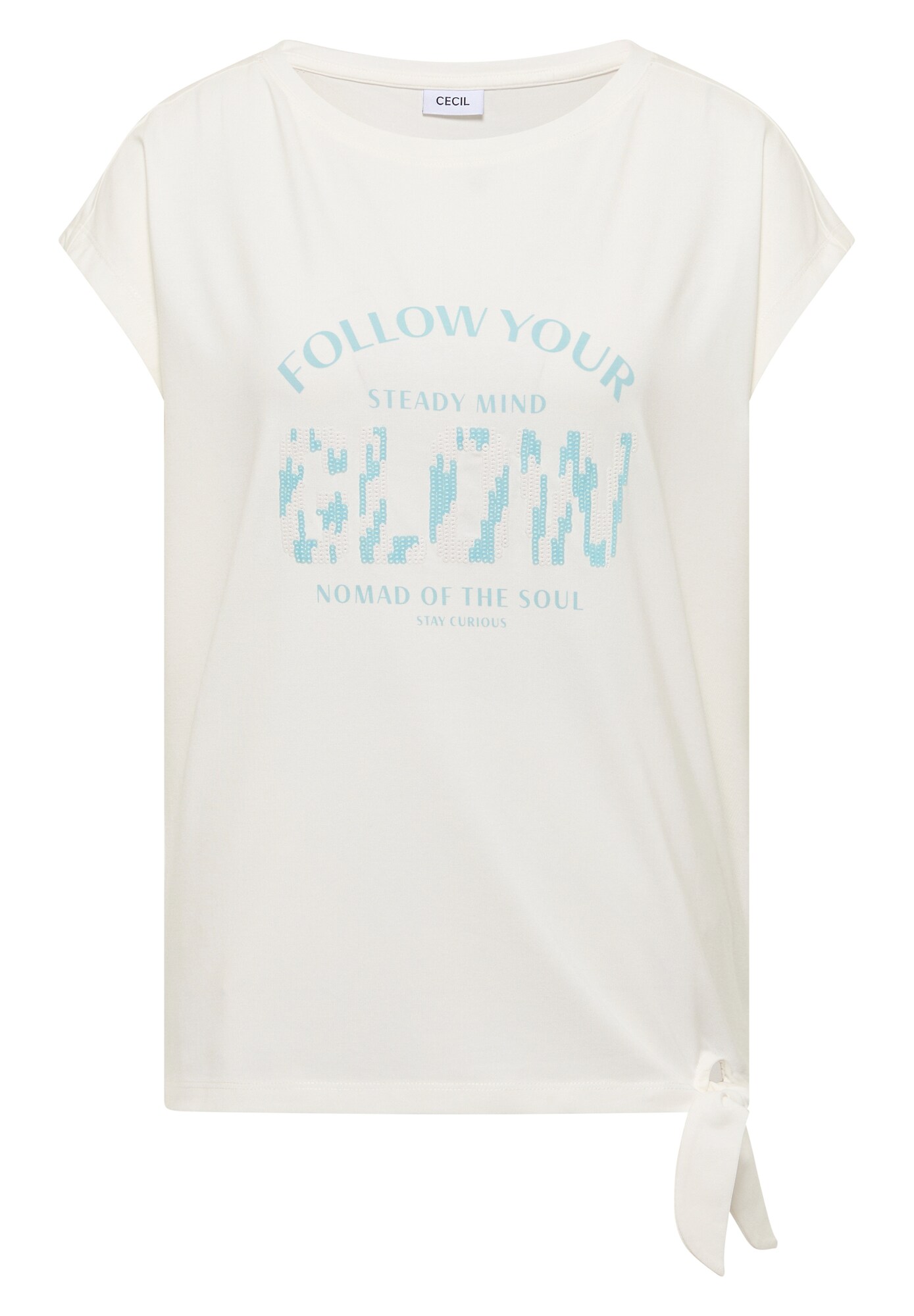 CECIL Tricou azur / alb
