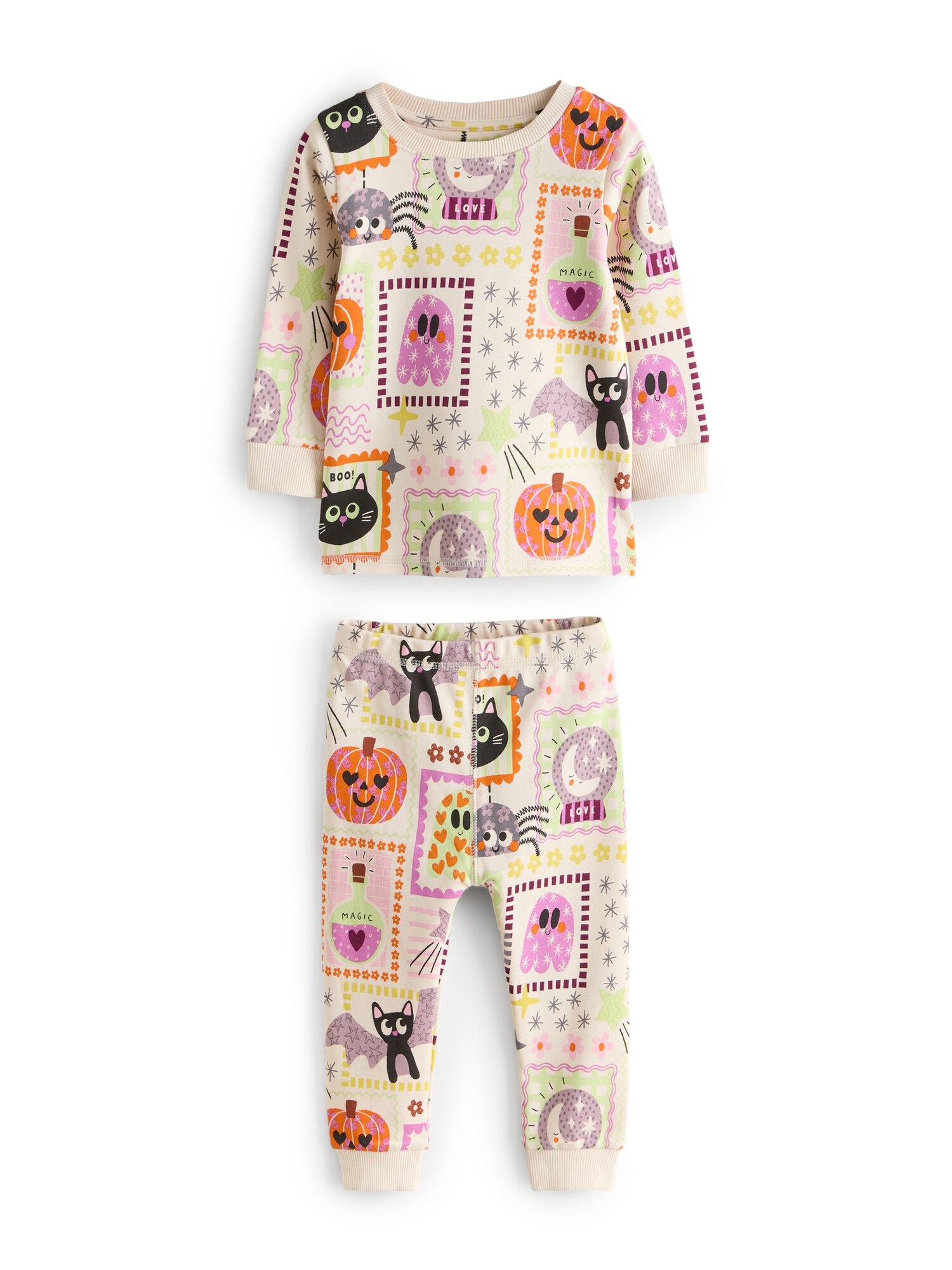 Next Pijamale Halloween Characters crem / verde deschis / portocaliu închis / negru