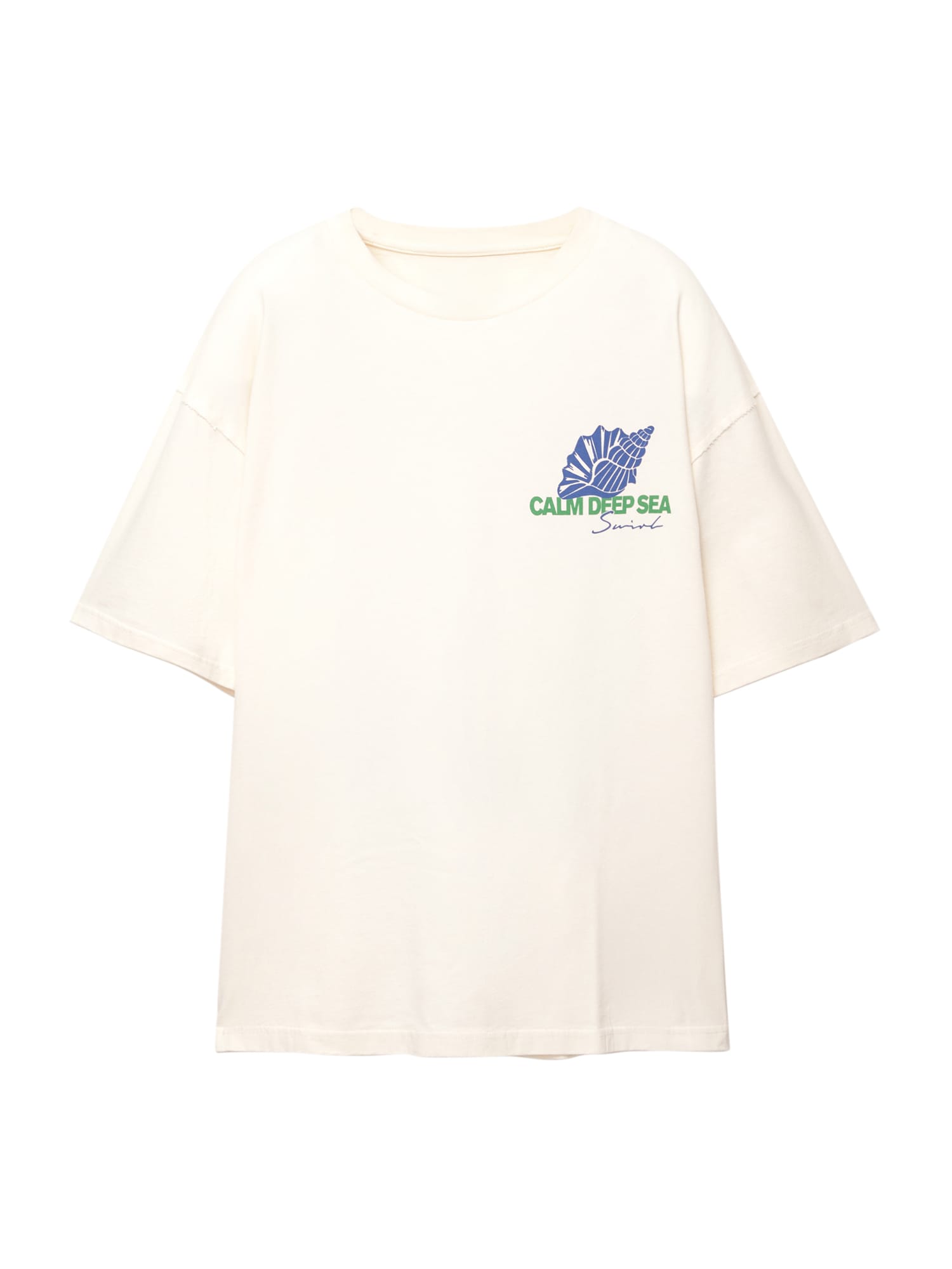 Pull&Bear Tricou  ecru / albastru marin / verde
