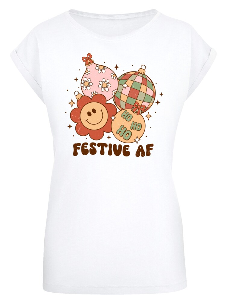 F4NT4STIC Shirt 'Festive AF Christmas Tree Balls' Damen Größe XXL mischfarben / weiß