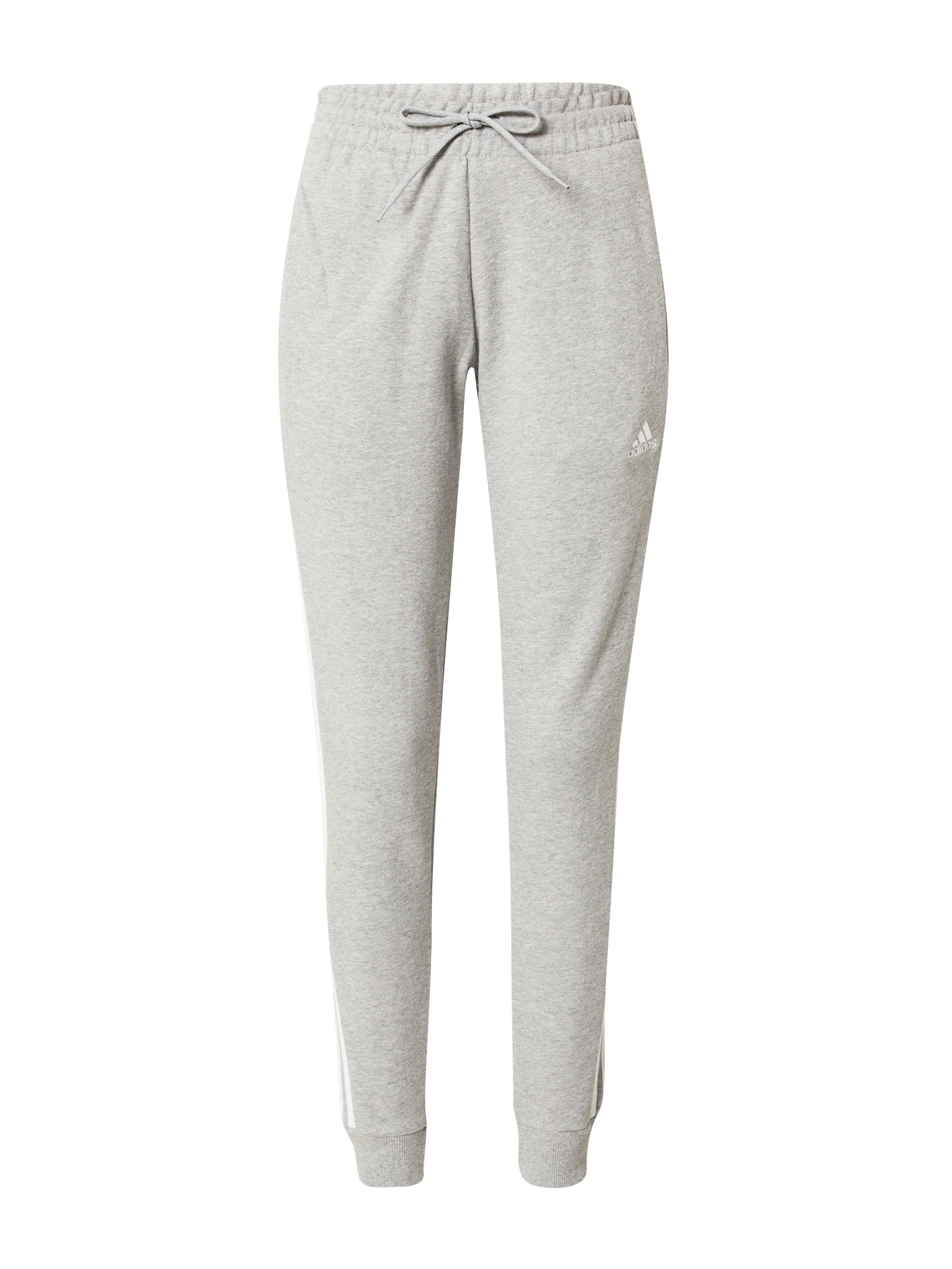 ADIDAS SPORTSWEAR Športne hlače 'Essentials 3-Stripes French Terry Cuffed'  pegasto siva / bela