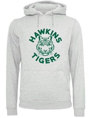 F4NT4STIC Sweatshirt ‘Stranger Things Hawkins Tigers Netflix TV Series’ Grijs gemêleerd / Donkergroen