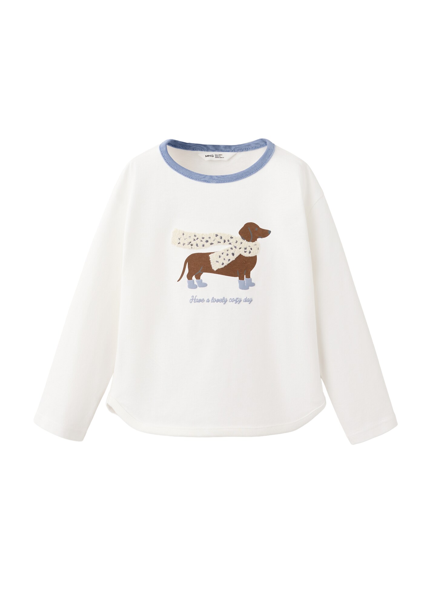 MANGO KIDS Tricou PERRO albastru porumbel / maro / alb / alb lână