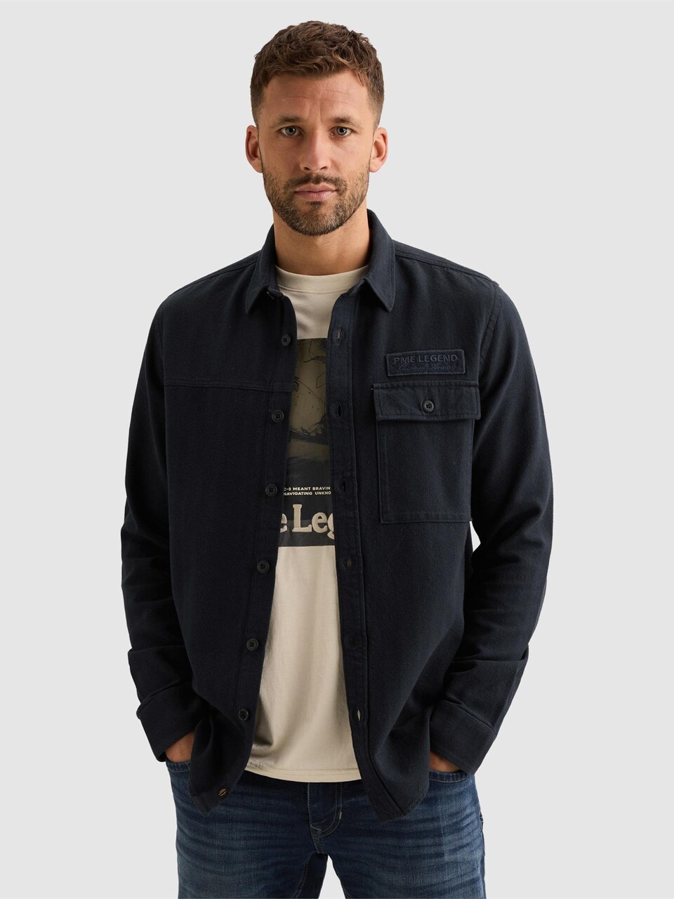 Skjorta 'Shirt with two-tone herringbone texture'