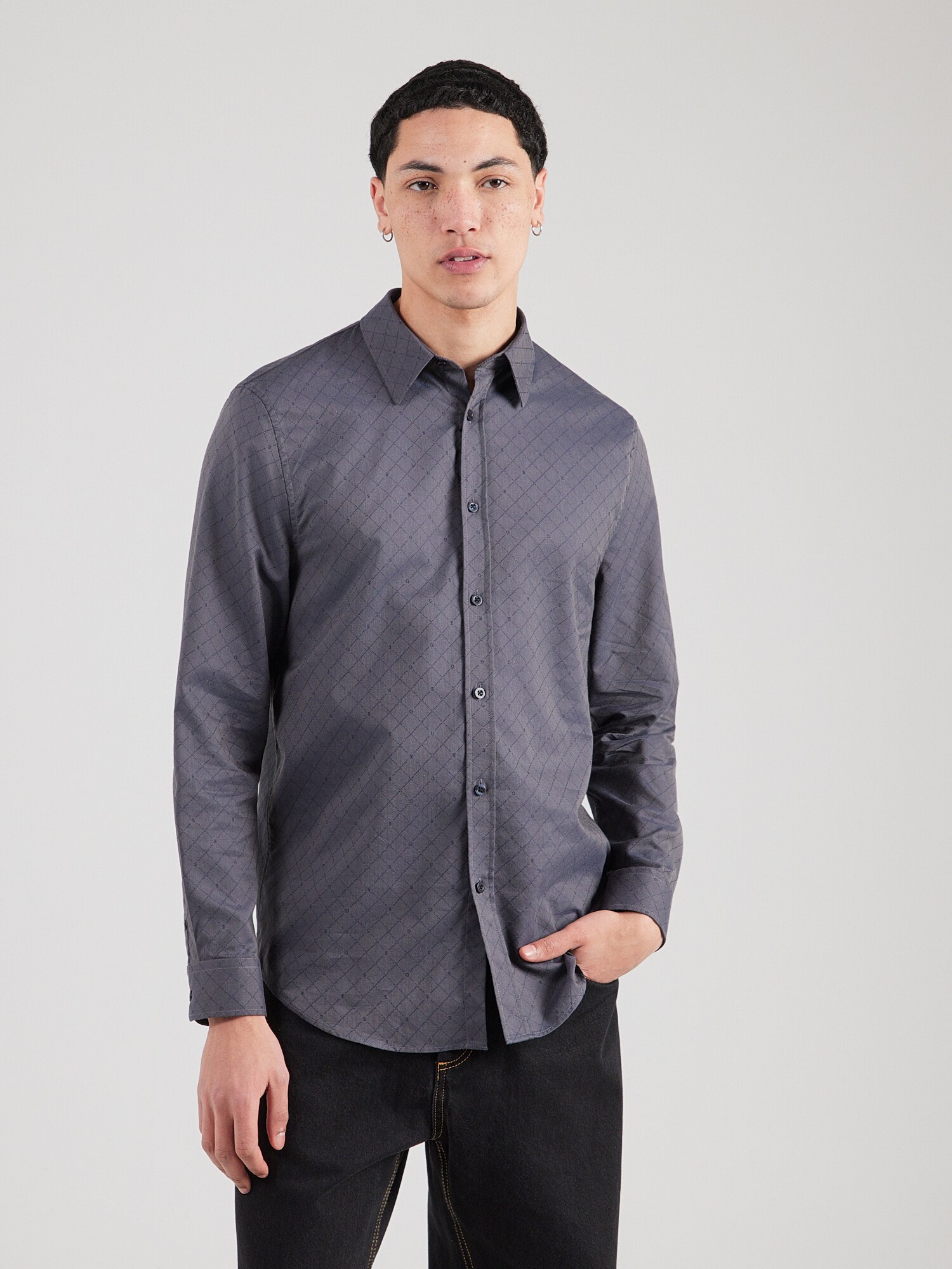 GUESS Cămașă  bleumarin / gri închis