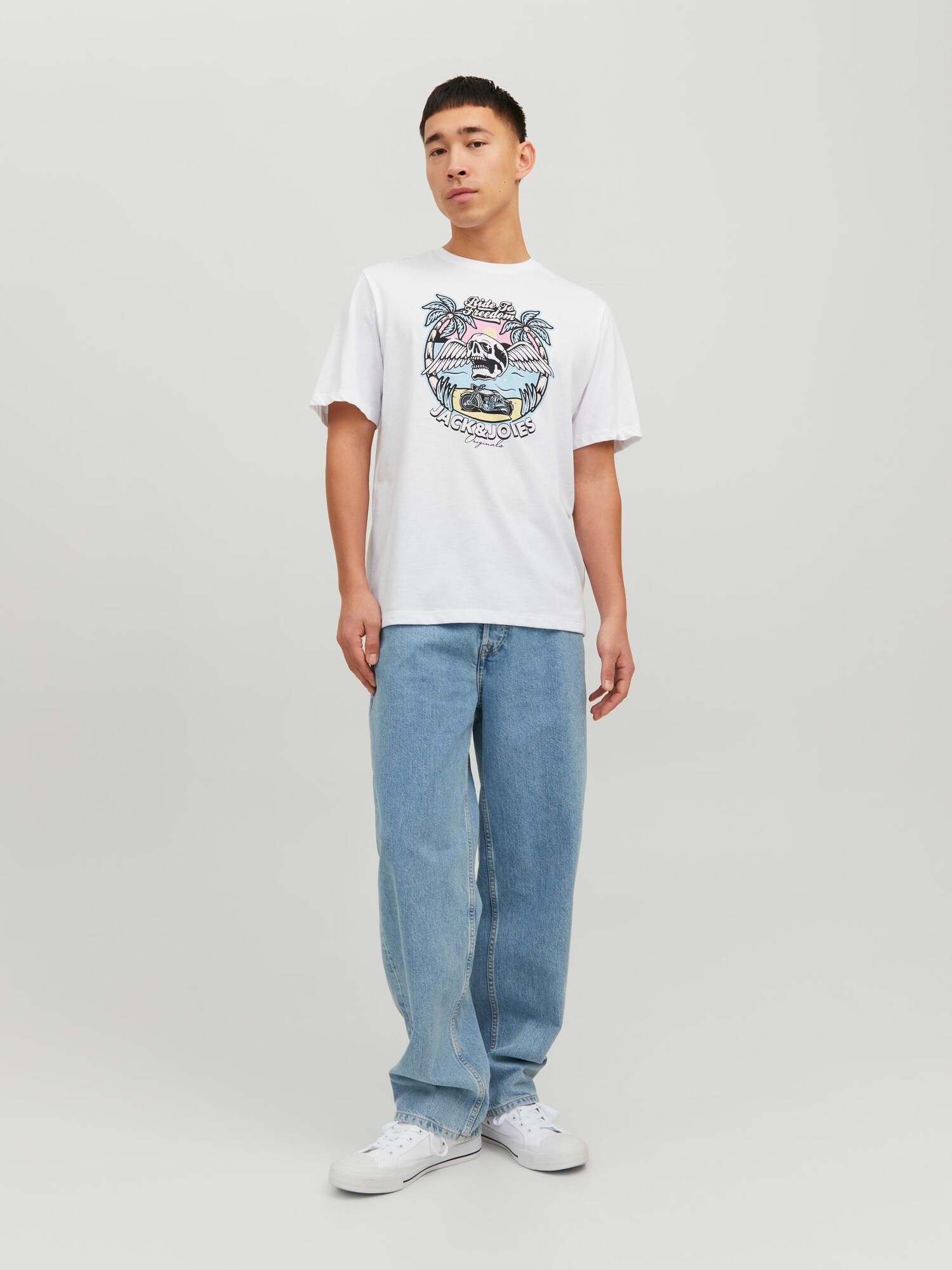 JACK & JONES Tričko 'Beachbone' svetlomodrá / ružová / čierna / biela (obrázok 3)