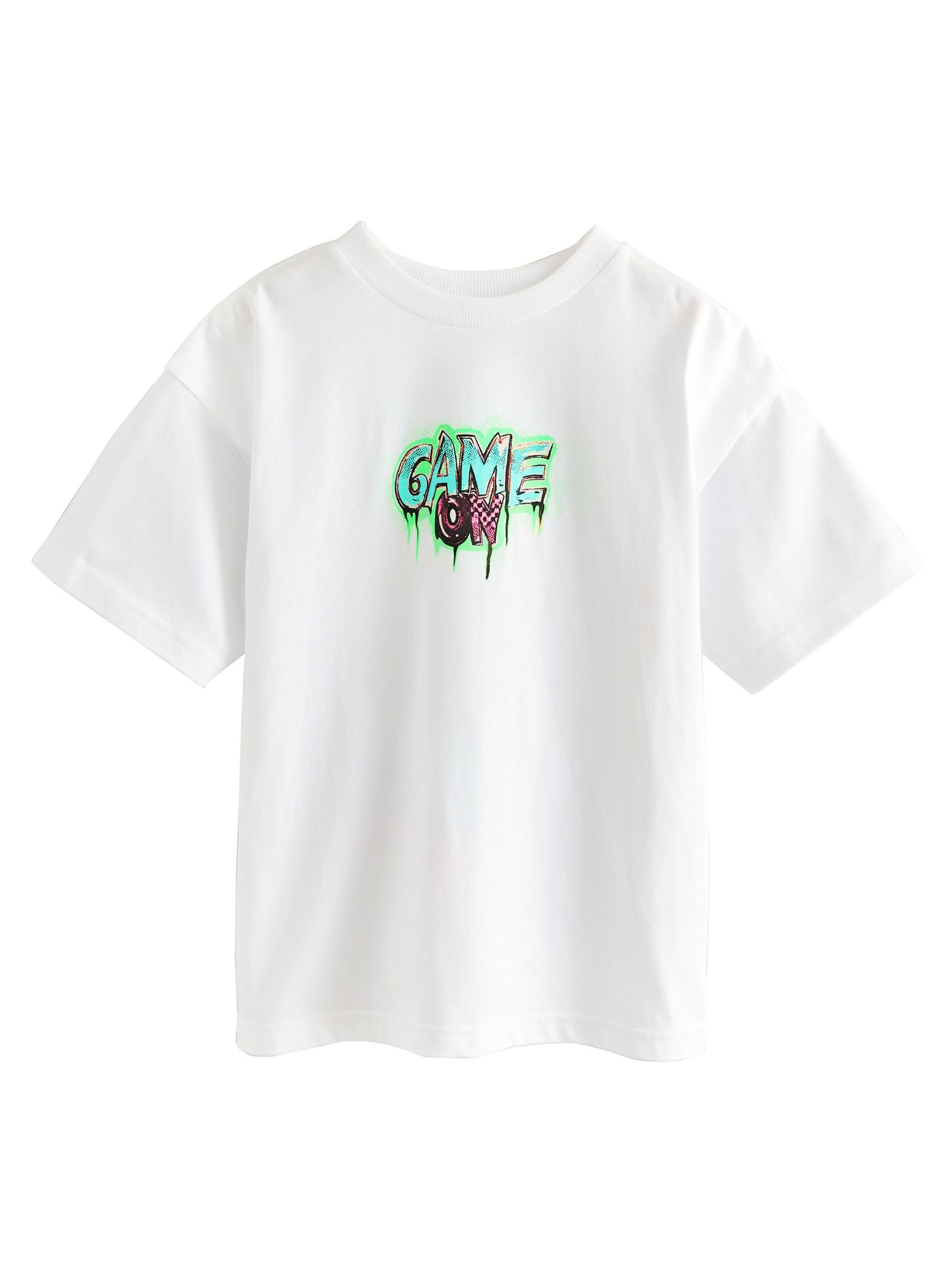 Next Tricou  azur / verde neon / roz deschis / alb