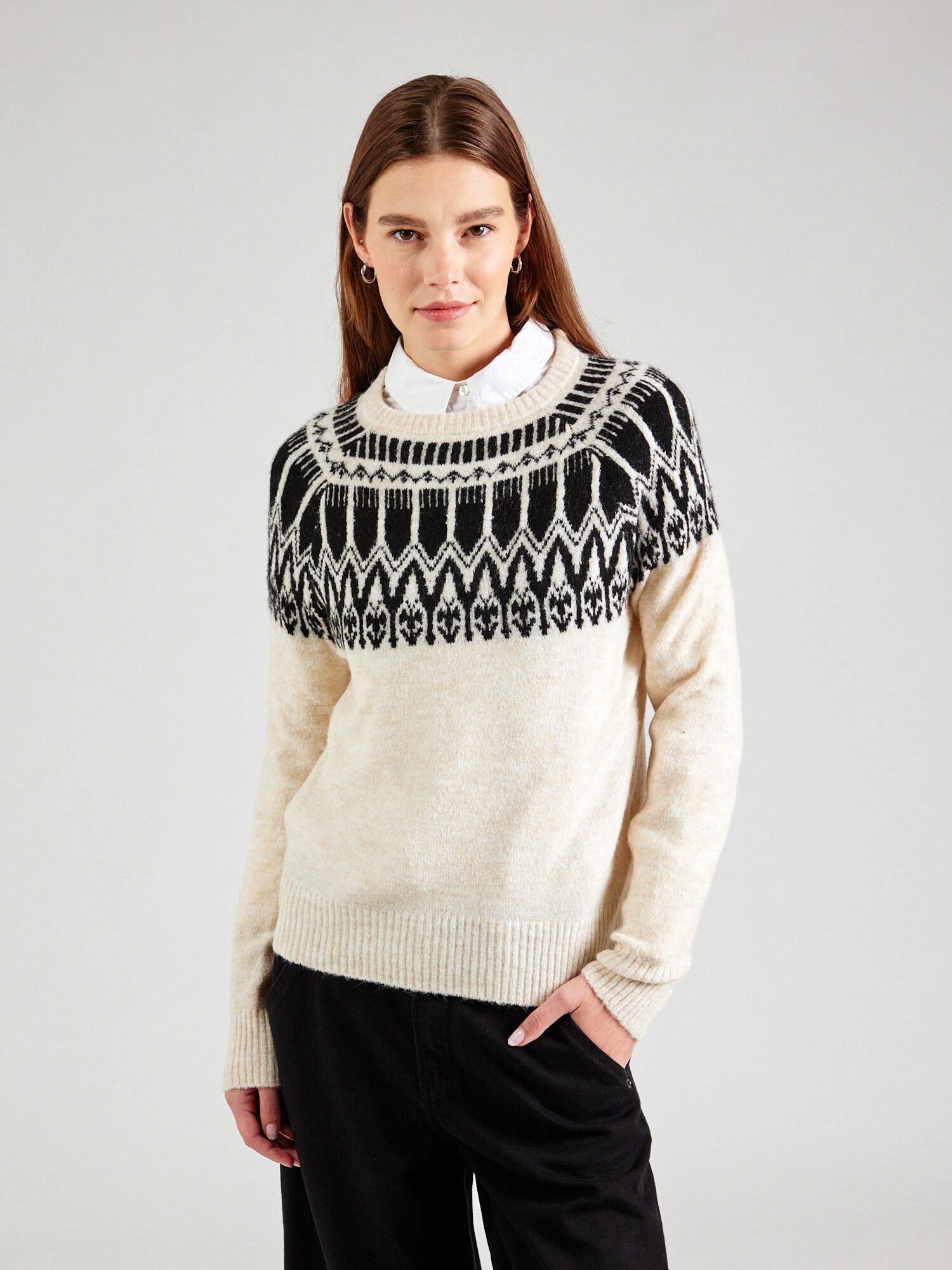 VERO MODA Pulóver 'VMSimone'  krém / fekete termék 2. képe