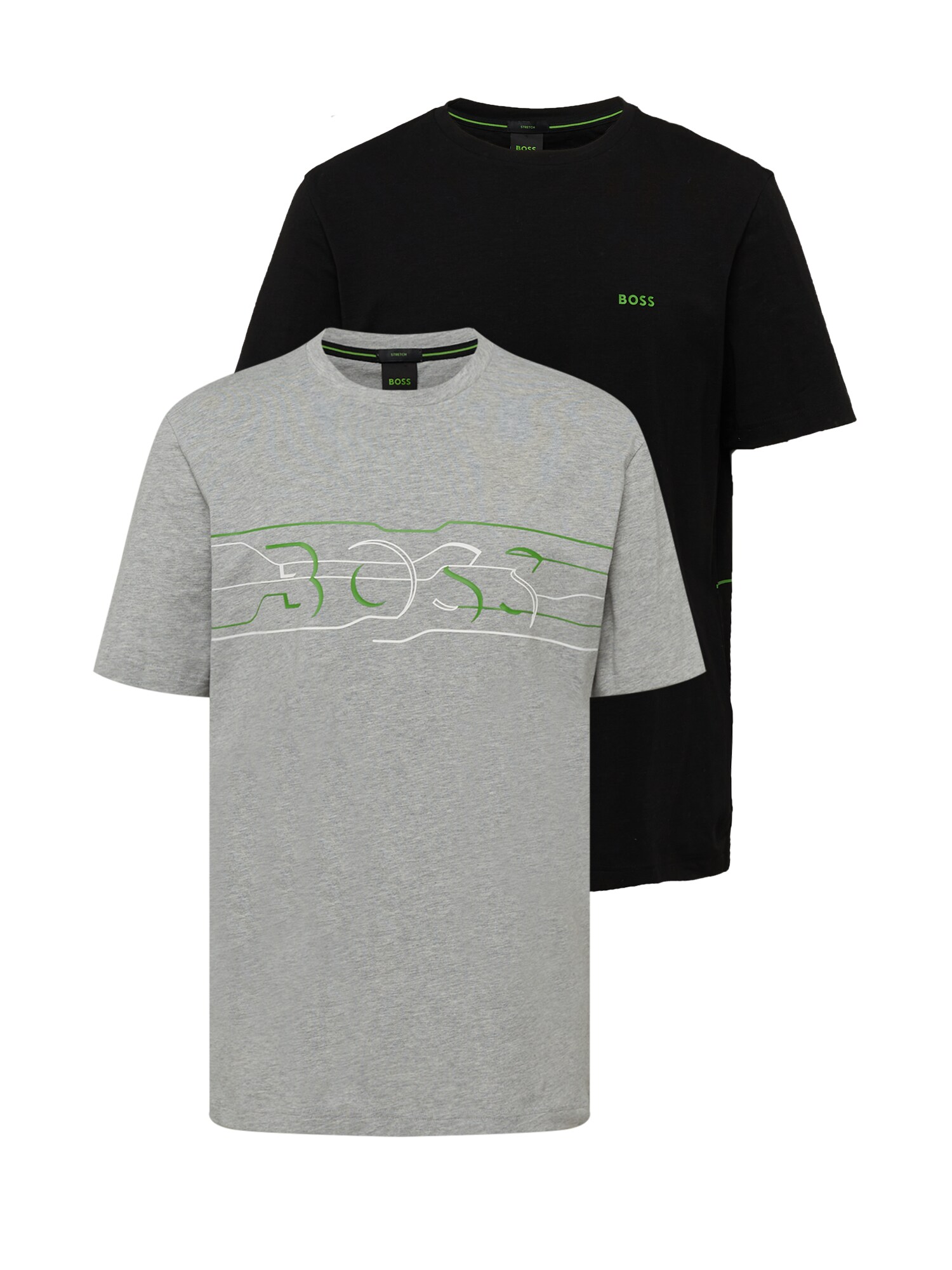 BOSS Green Marškinėliai margai pilka / žalia / juoda / balkšva