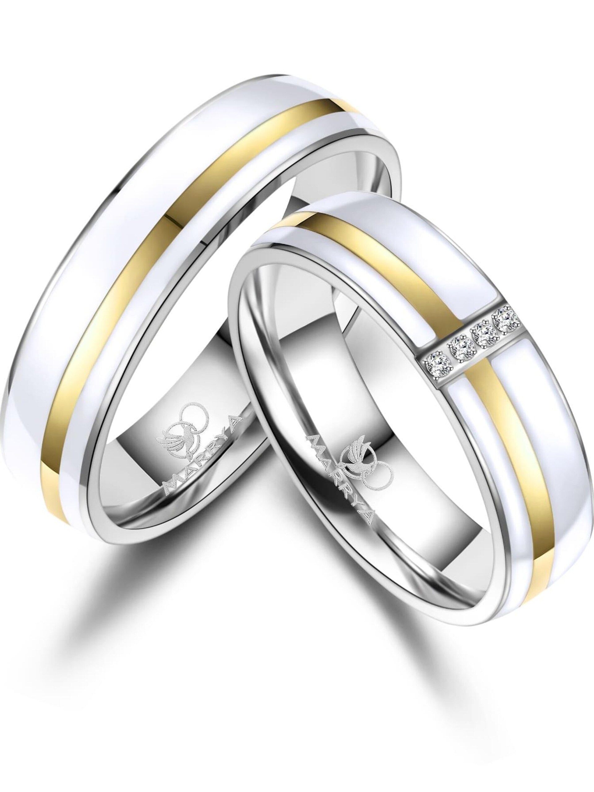 MARRYA Ring 'MARRYA ES-39 Ehering aus Edelstahl & Emaille WEIß & Gold plattiert' dam