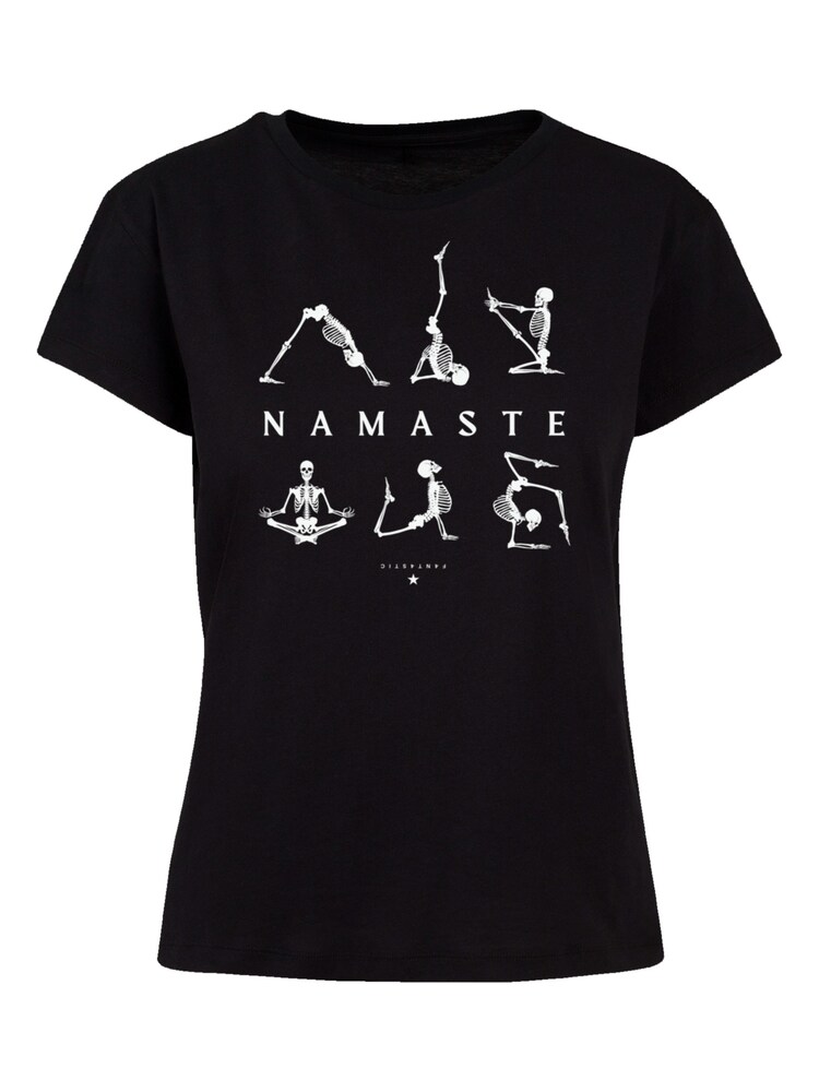 F4NT4STIC Shirt 'Namaste Yoga Skelett Halloween' Damen Größe XL schwarz / weiß