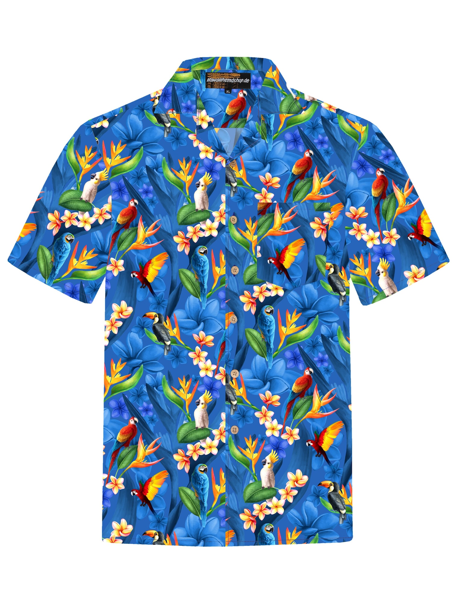 Hawaiihemdshop.de Camisa 'Hawaiihemd "Flower Parrots (blue)"' azul