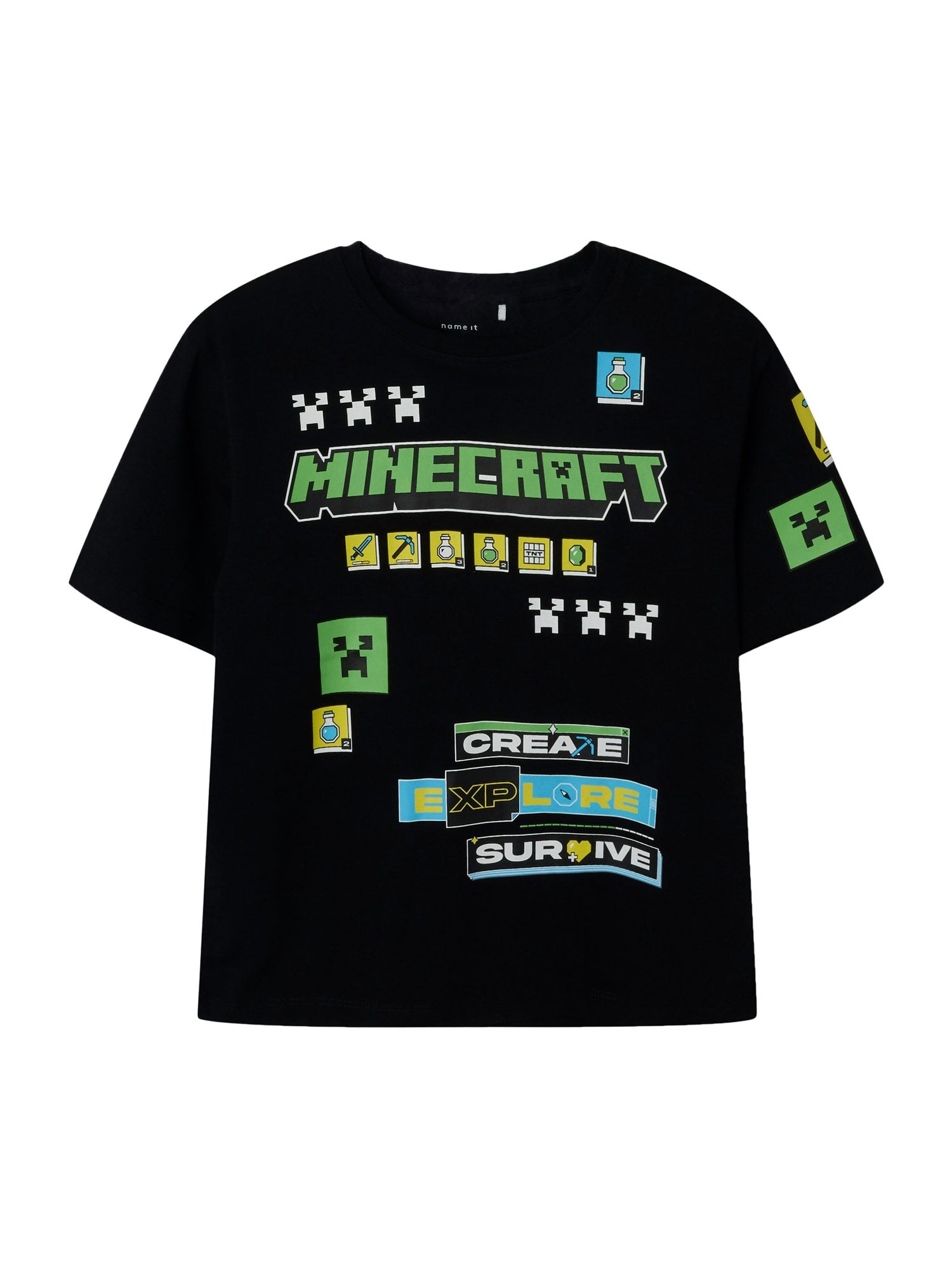 NAME IT Póló 'NKMJEFFY MINECRAFT'  világoskék / zöld / fekete / fehér akciós termékkép 1