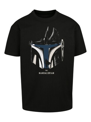 F4NT4STIC Shirt ‘Star Wars The Mandalorian Helmet Silhouette’ Blauw / Lichtgrijs / Zwart