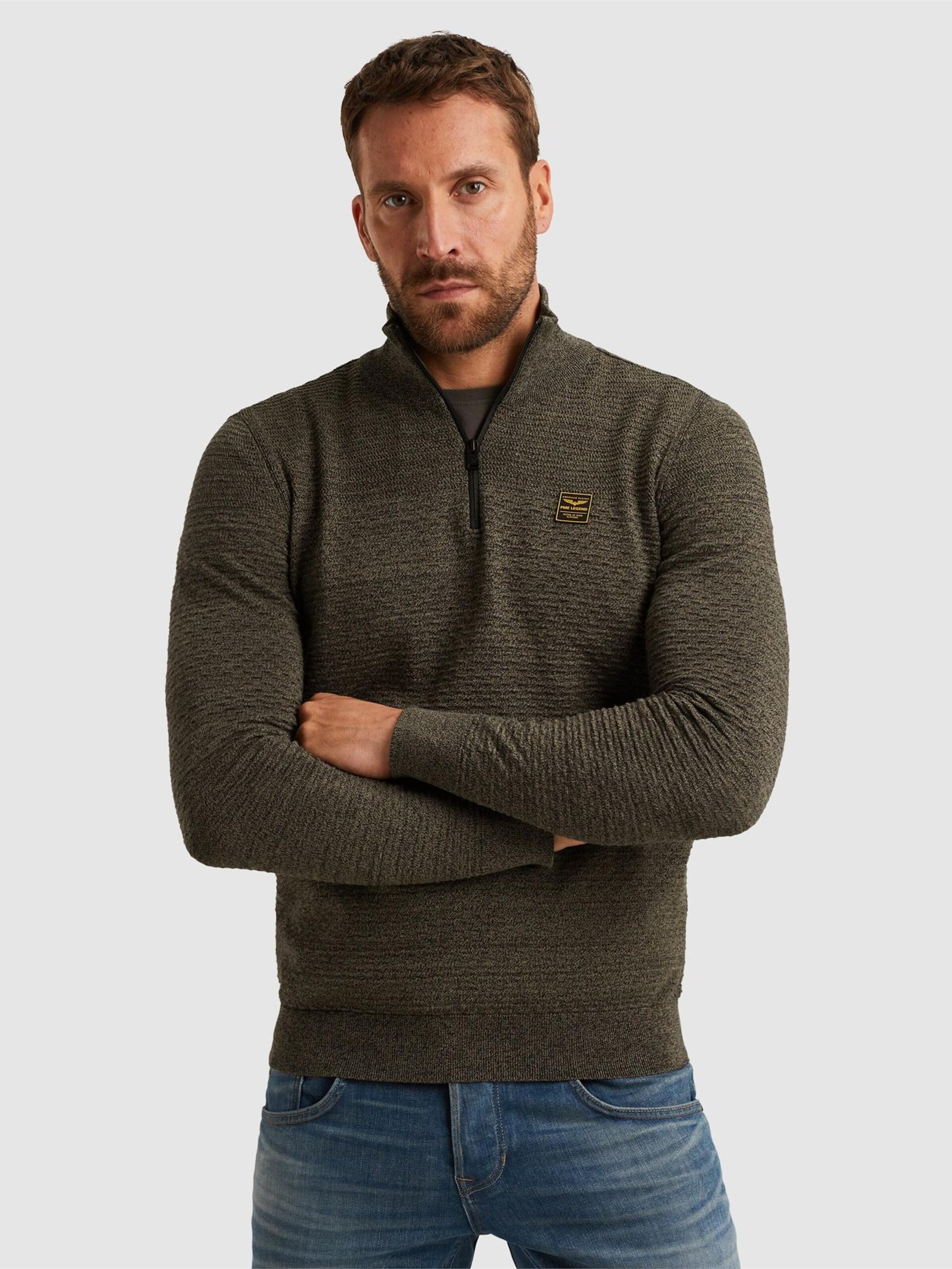 PME Legend Half Zip Structure Mouliné Tröja Grön Mörkgrön Storlek herr – bild 2