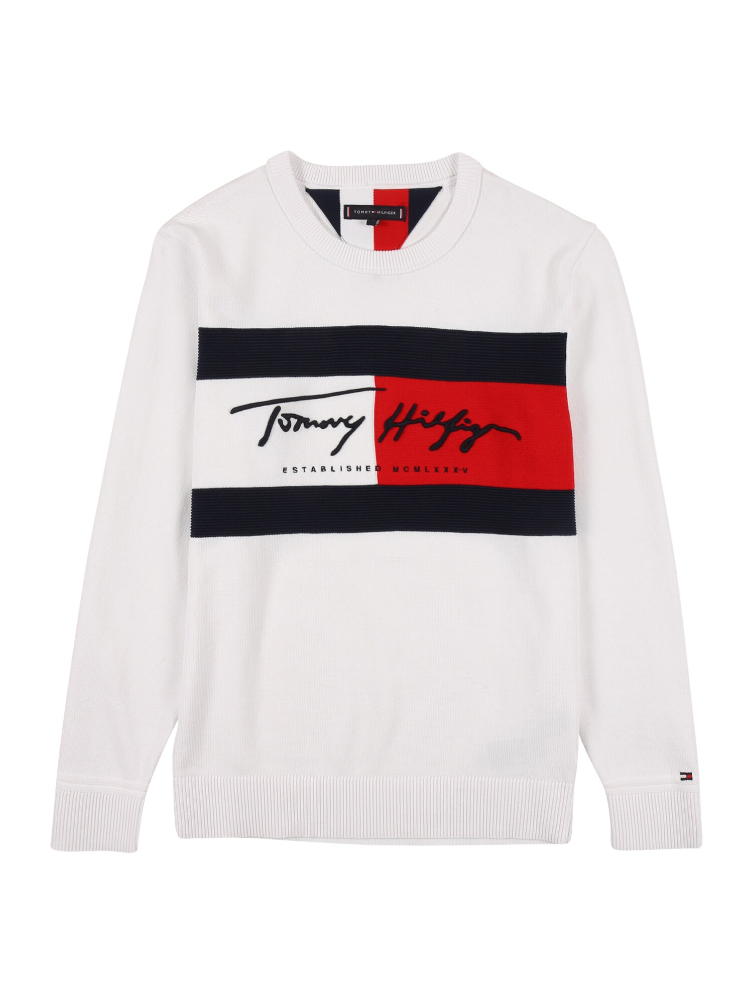 TOMMY HILFIGER Megztinis  balta / nakties mėlyna / raudona
