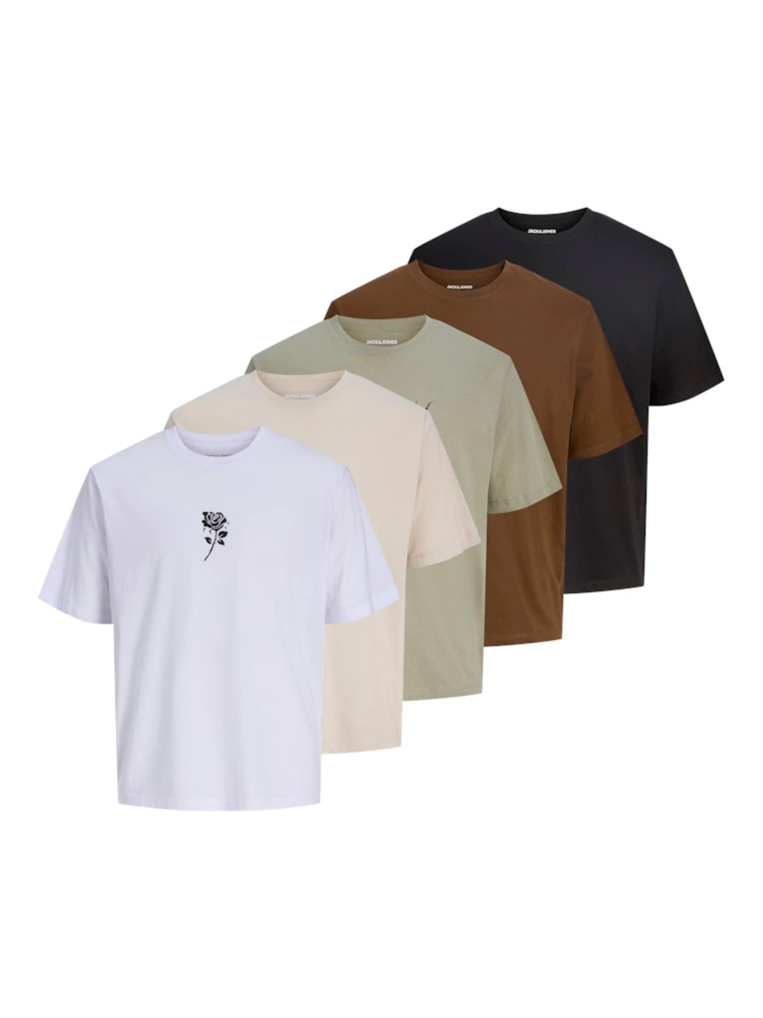 JACK & JONES Póló 'JJWOLFIE'  bézs / csokoládé / pasztellzöld / fekete / fehér akciós termékkép 1