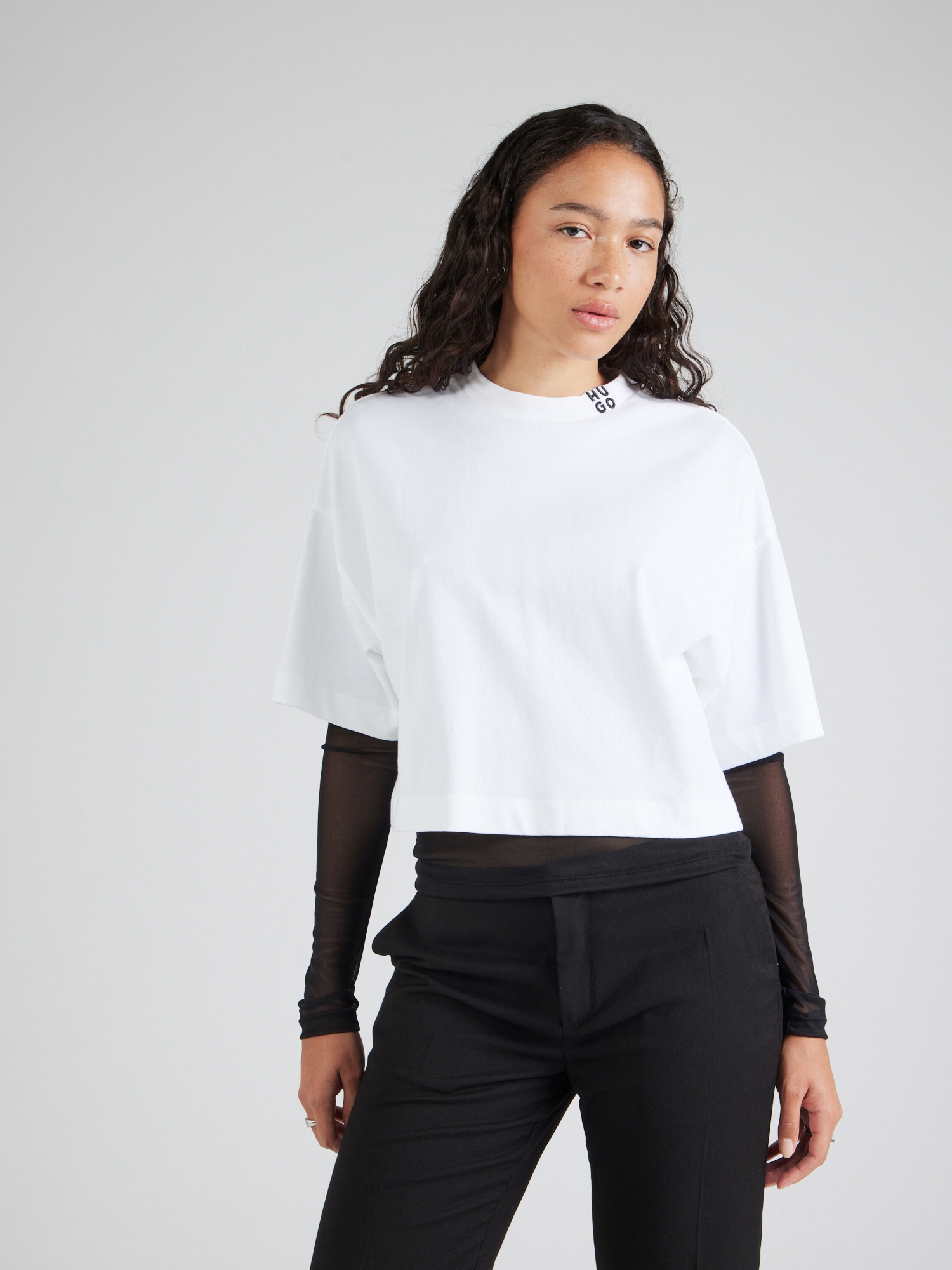 HUGO Tricou Damelody  negru / alb murdar