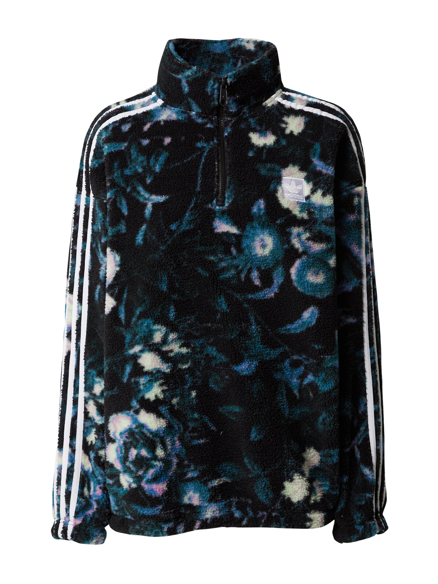 ADIDAS ORIGINALS Пуловер 'Allover Print Flower Fleece'  синьо / пастелно жълто / люляк / черно